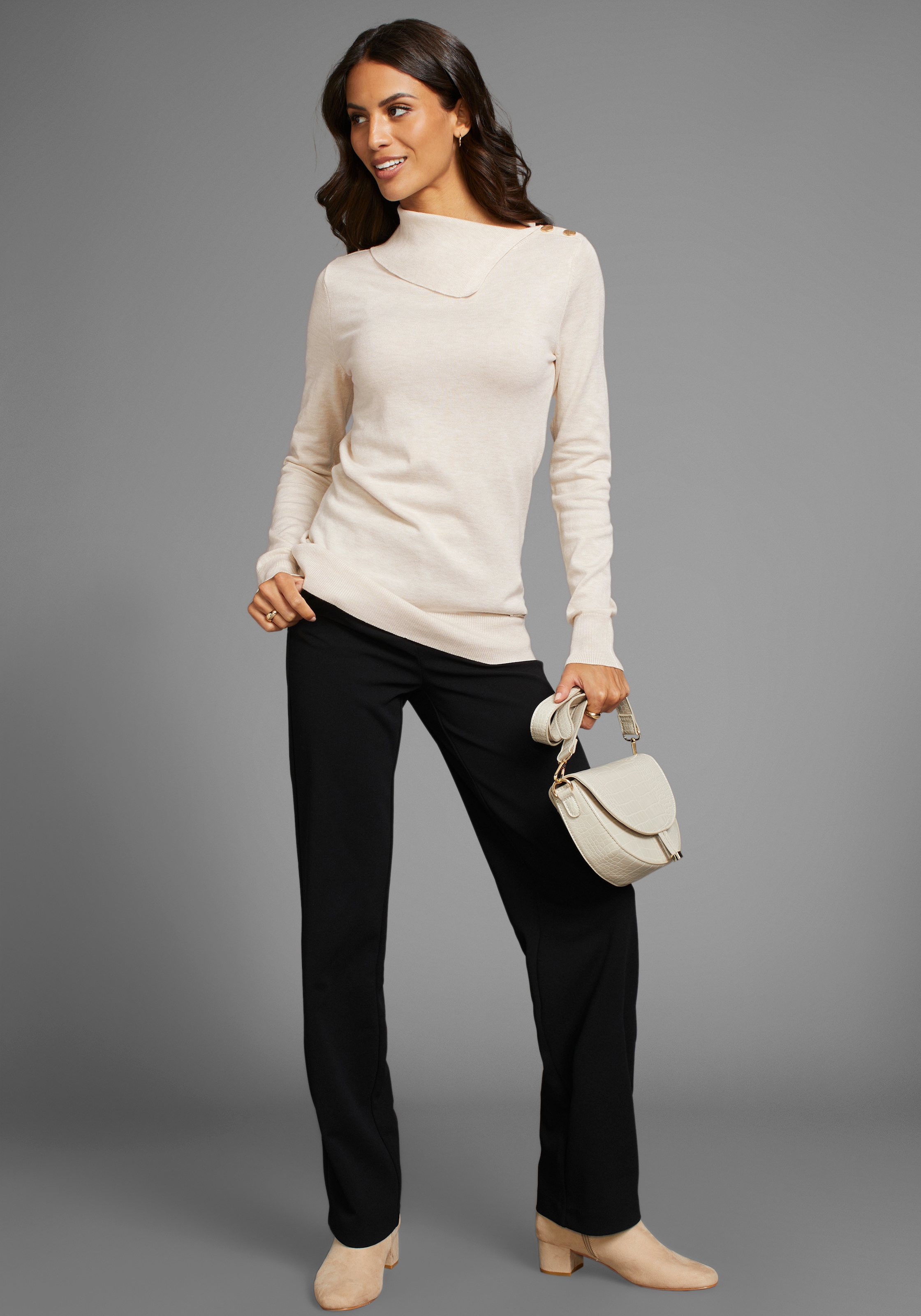 Laura Scott Schalkragenpullover, mit Schlitzkragen