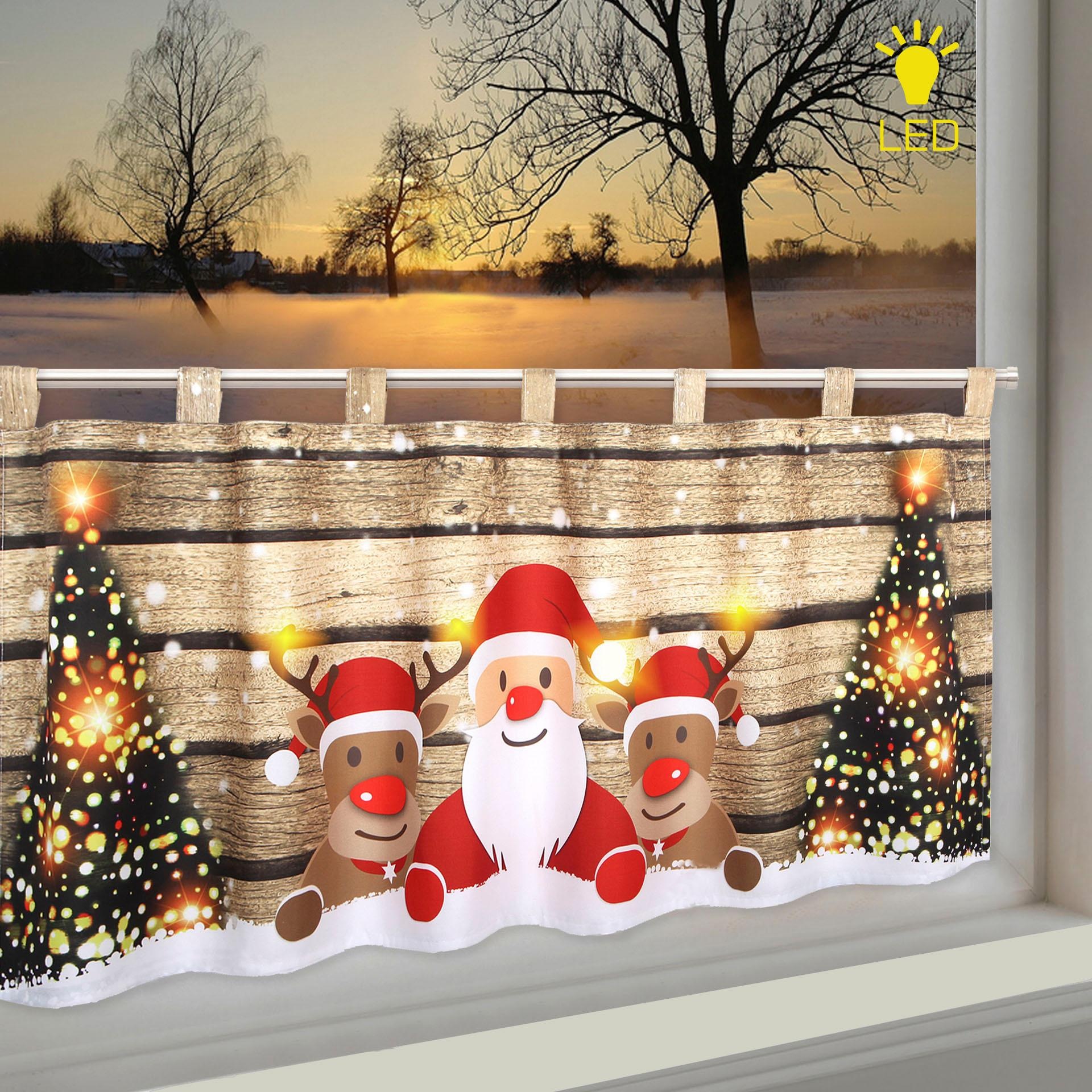 Delindo Lifestyle Scheibengardine "WEIHNACHTS-TEAM" Schlaufen 1 Stk. tlg. HxB: 45x120, mit LED-Beleuchtung