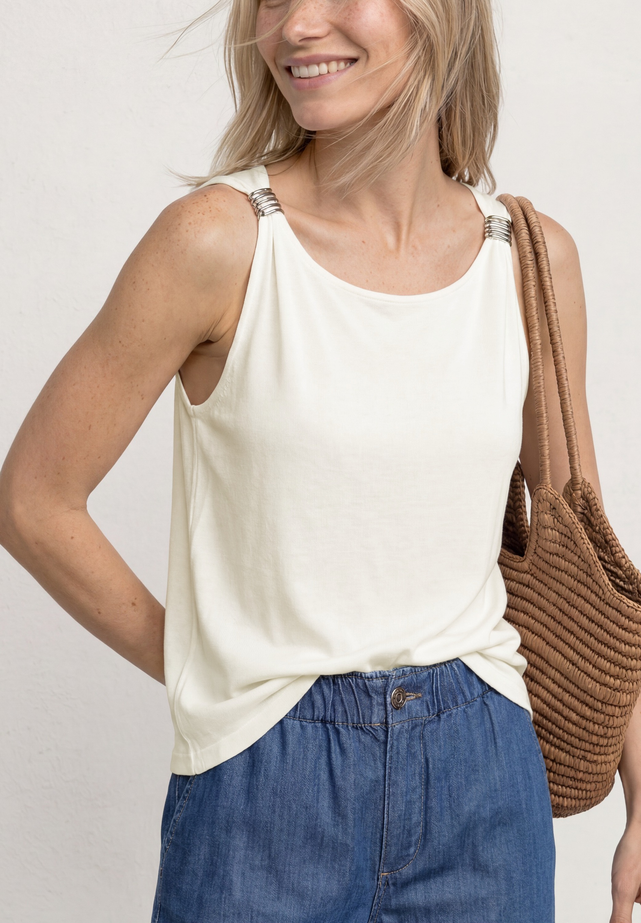Image of STREET ONE Strandtop Sommertop mit U-Boot-Ausschnitt und Schulterdetail