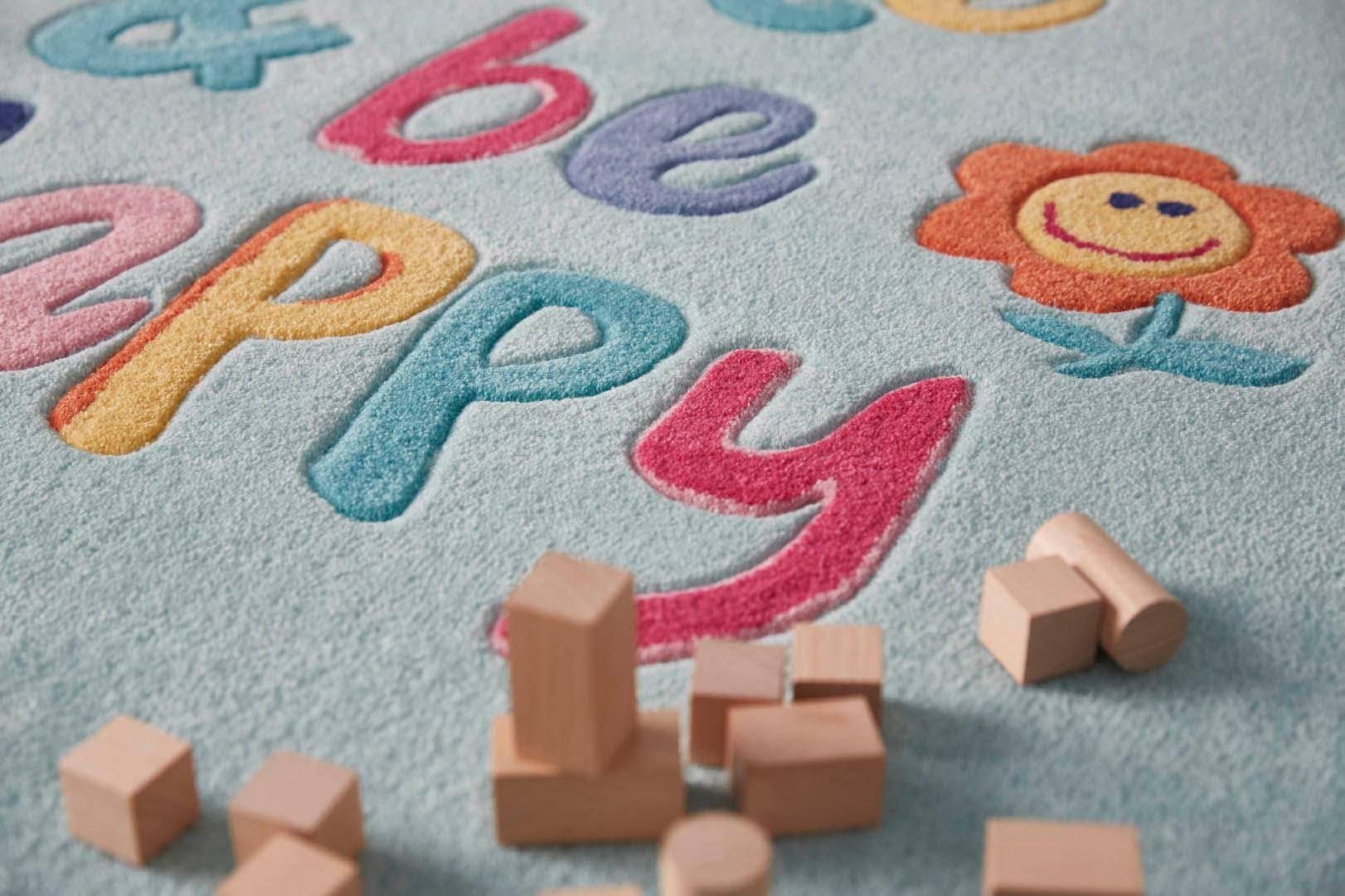 SMART KIDS Kinderteppich »Happy me!«, rechteckig, 9 mm Höhe, Regenbogen Blume, Konturenschnitt