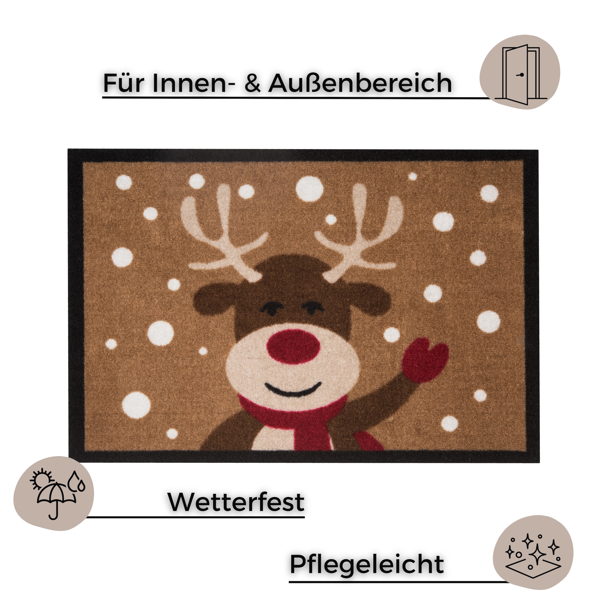 HANSE Home Fussmatte »Reindeer, Türmatte« rechteckig 7 mm Höhe In- & Outdoor, Rutschfest, Rentier-Motiv, Waschbar, Wetterfest, Flur