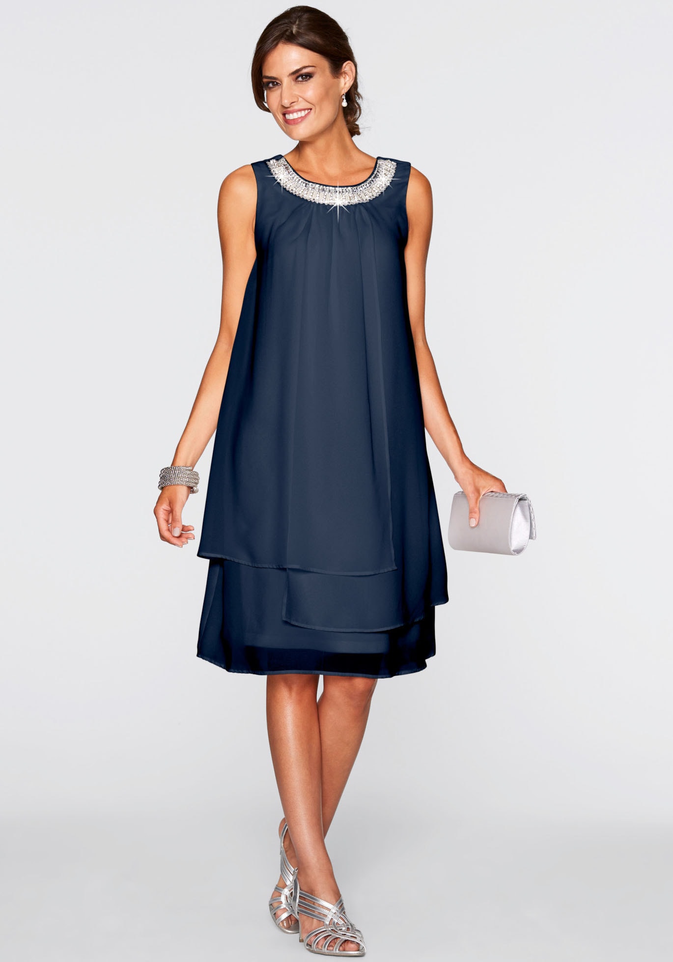 bonprix Chiffonkleid festliches Kleid, mit Strassstein-Applikation, aus Chiffon