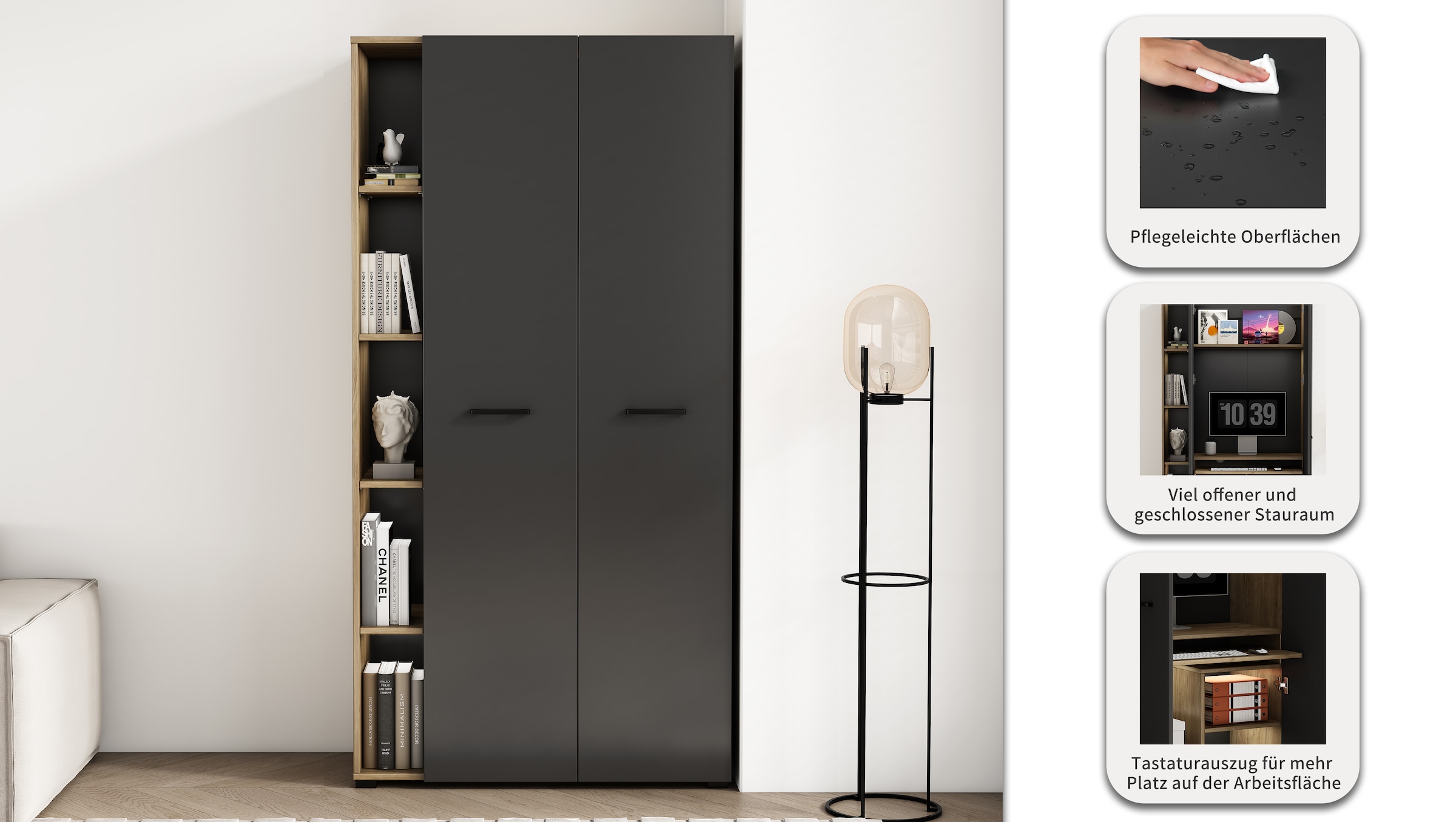 GOODproduct Computerschrank »Moid« Set,  PC-Schrank, mit zwei Türen, mit Tastaturauszug, B 88 cm