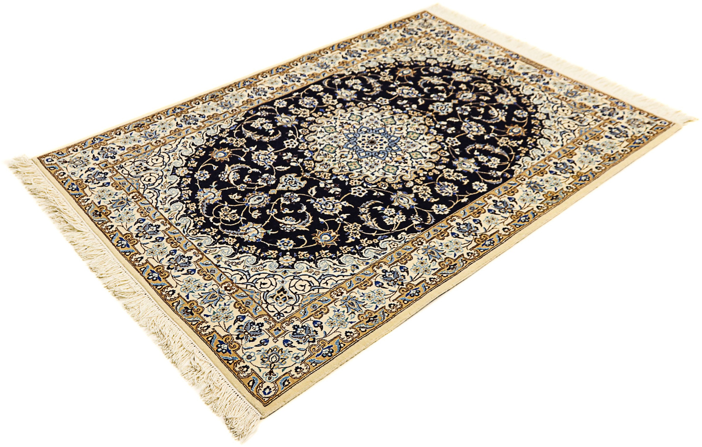 Image of morgenland Orientteppich »Perser - Nain - Premium - 155 x 108 cm - dunkelblau«, rechteckig, 6 mm Höhe, Wohnzimmer, Handgeknüpft, Einzelstück mit Zertifikat bei Ackermann Versand Schweiz