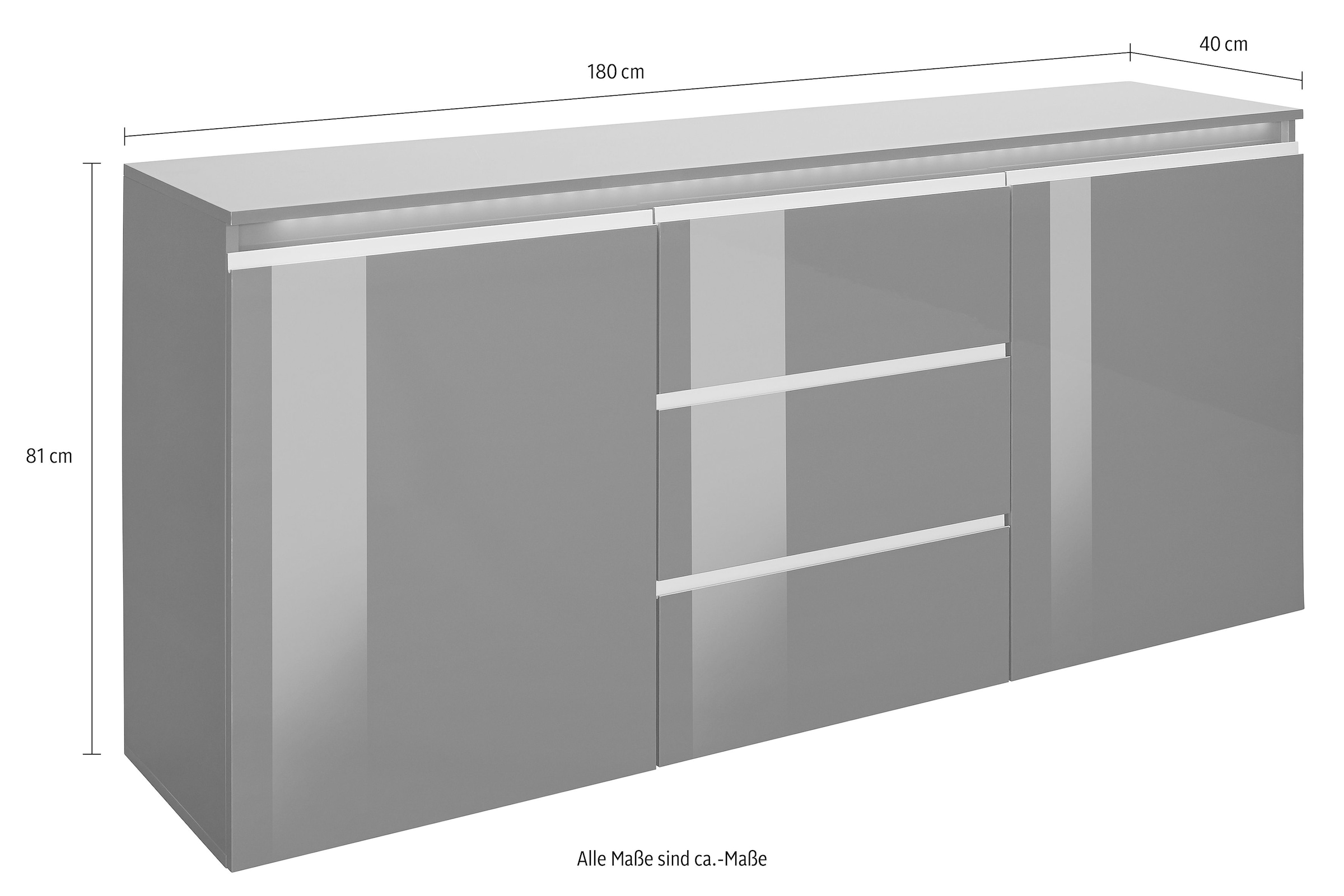 INOSIGN Sideboard »Magic, Kommode, Schrank, Kredenz«, mit 2 Türen und 3 Schubkästen Hochglanz lackiert (B/T/H) 180x40x80 cm