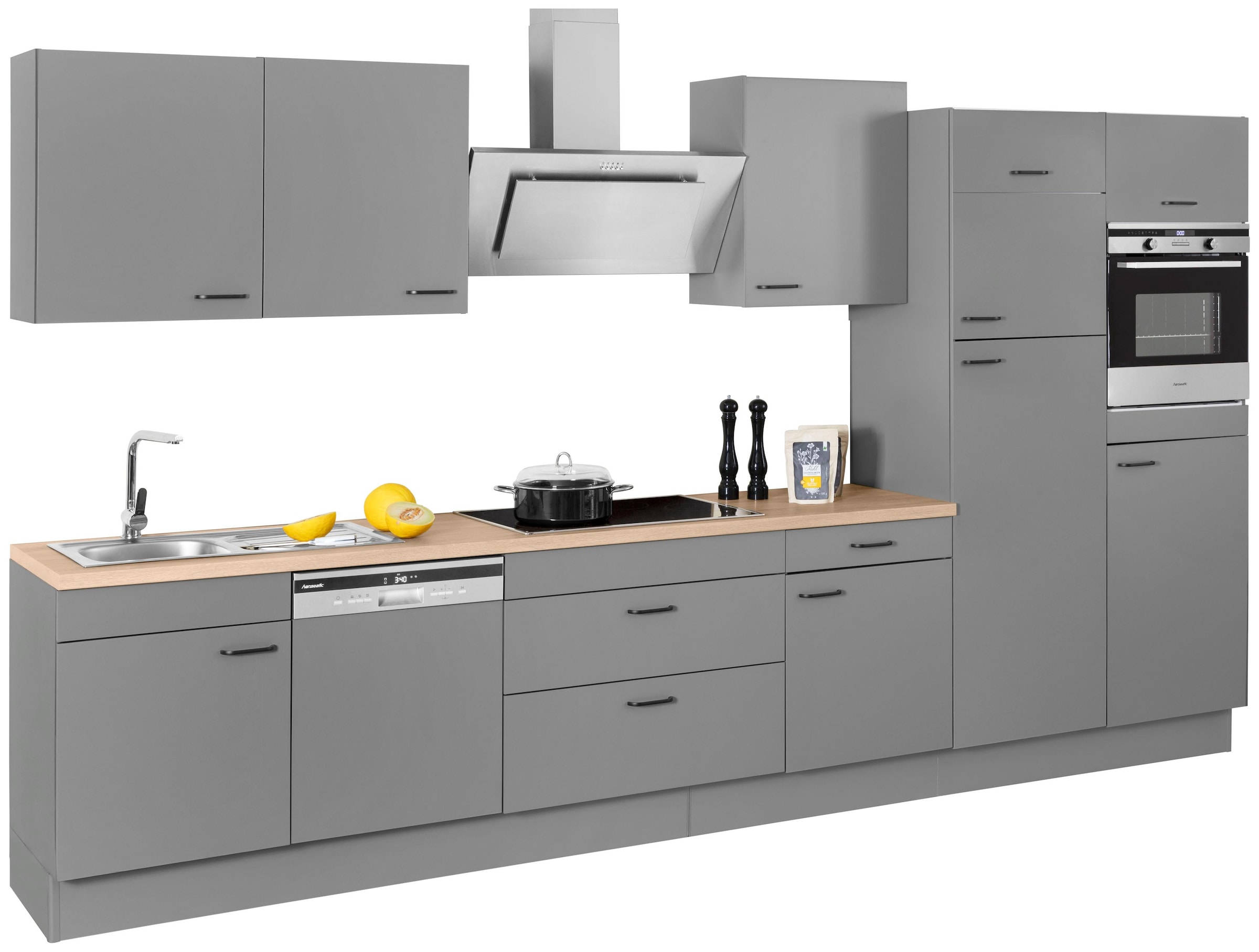 OPTIFIT Küchenzeile »Elga«, Premium-Küche, Soft-Close-Funktion, grossen Vollauszügen, Breite 390 cm