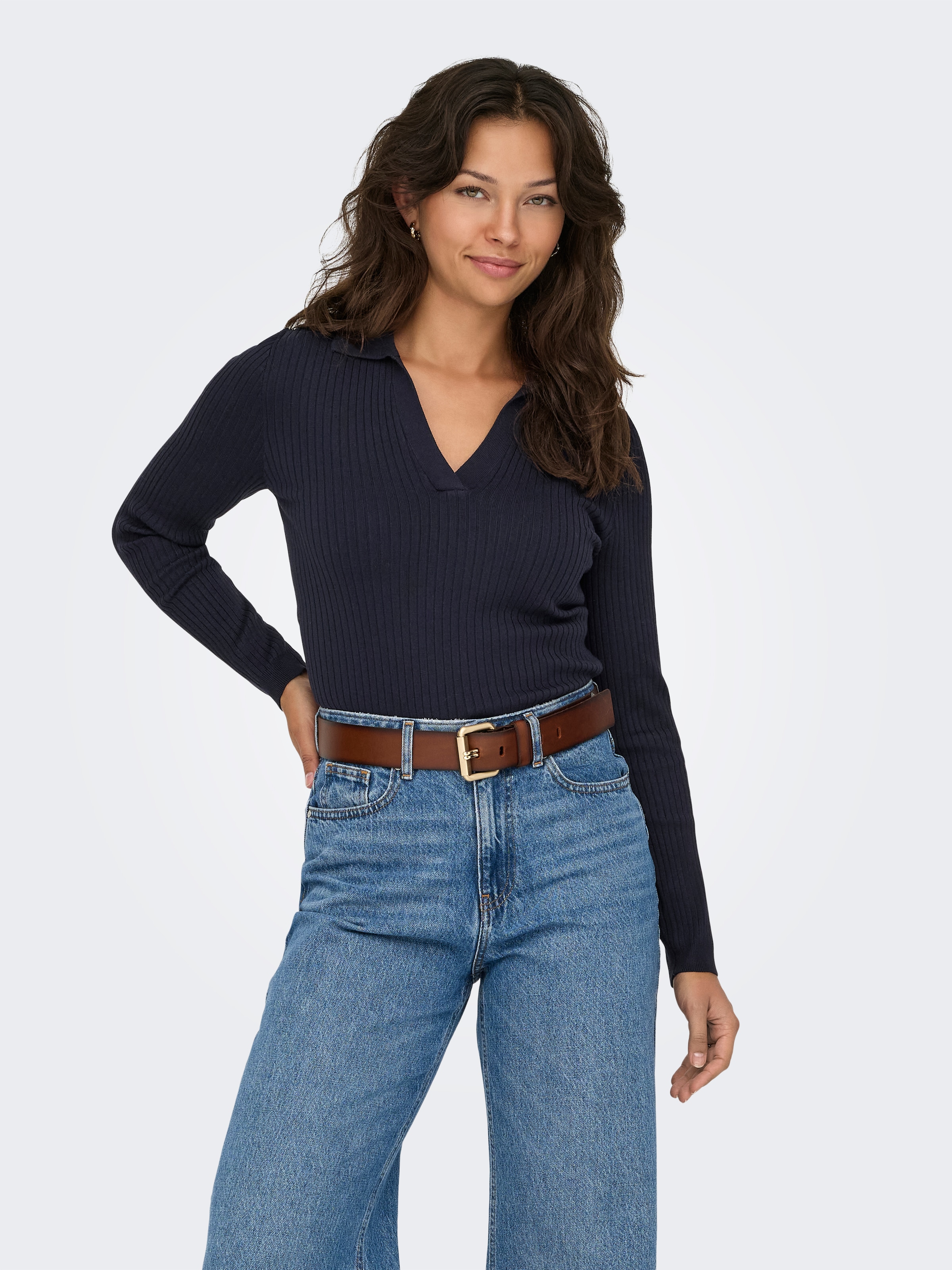 ONLY Polokragenpullover »ONLKAYA LS POLO PULLOVER EX KNT« Rippstrick