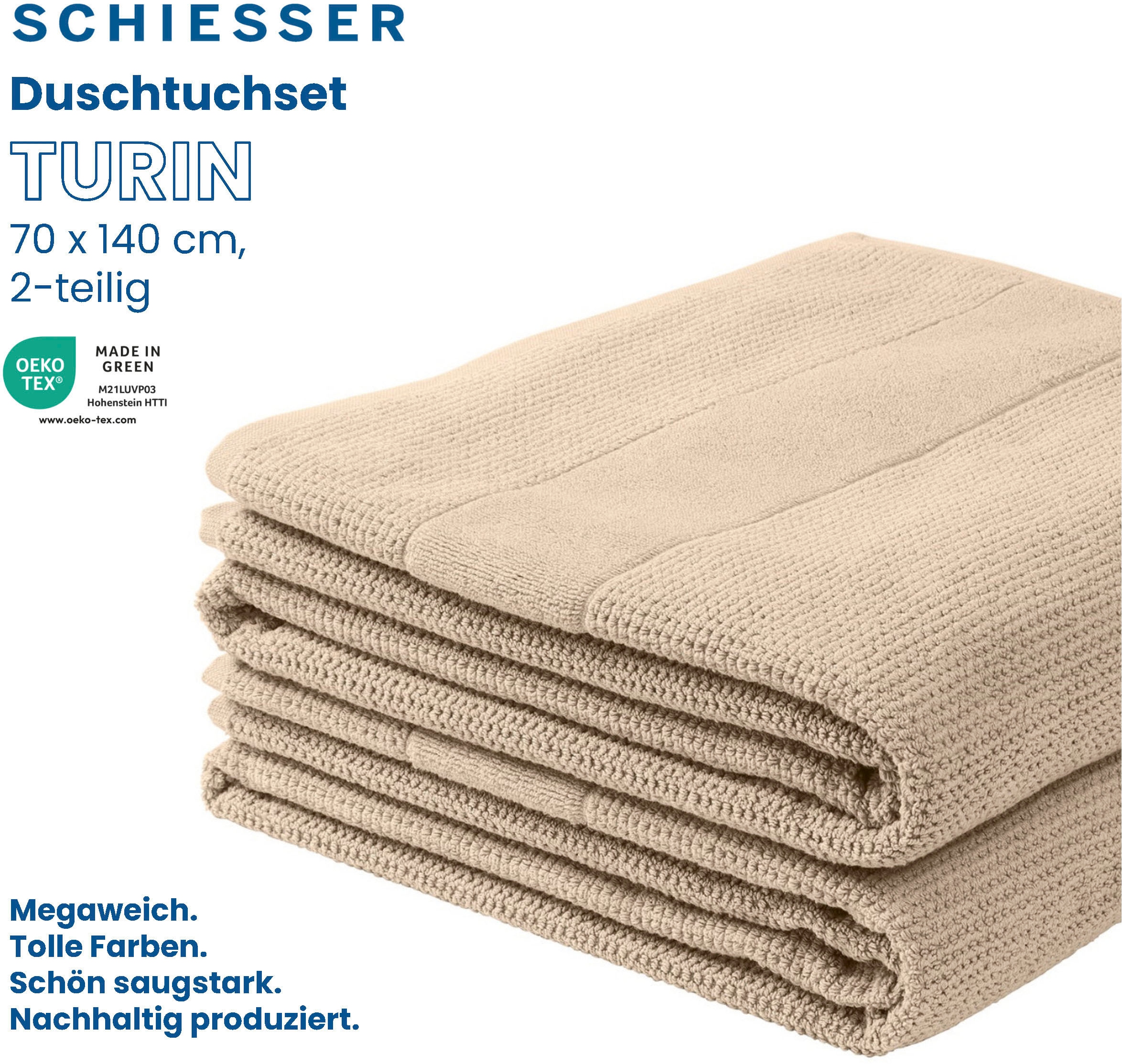 Schiesser Handtücher »Turin im by OEKO-TEX®-zertifiziert Reiskorn-Optik, 100% 4er Baumwolle«, kaufen Set MADE (2 St.), jetzt aus GREEN IN