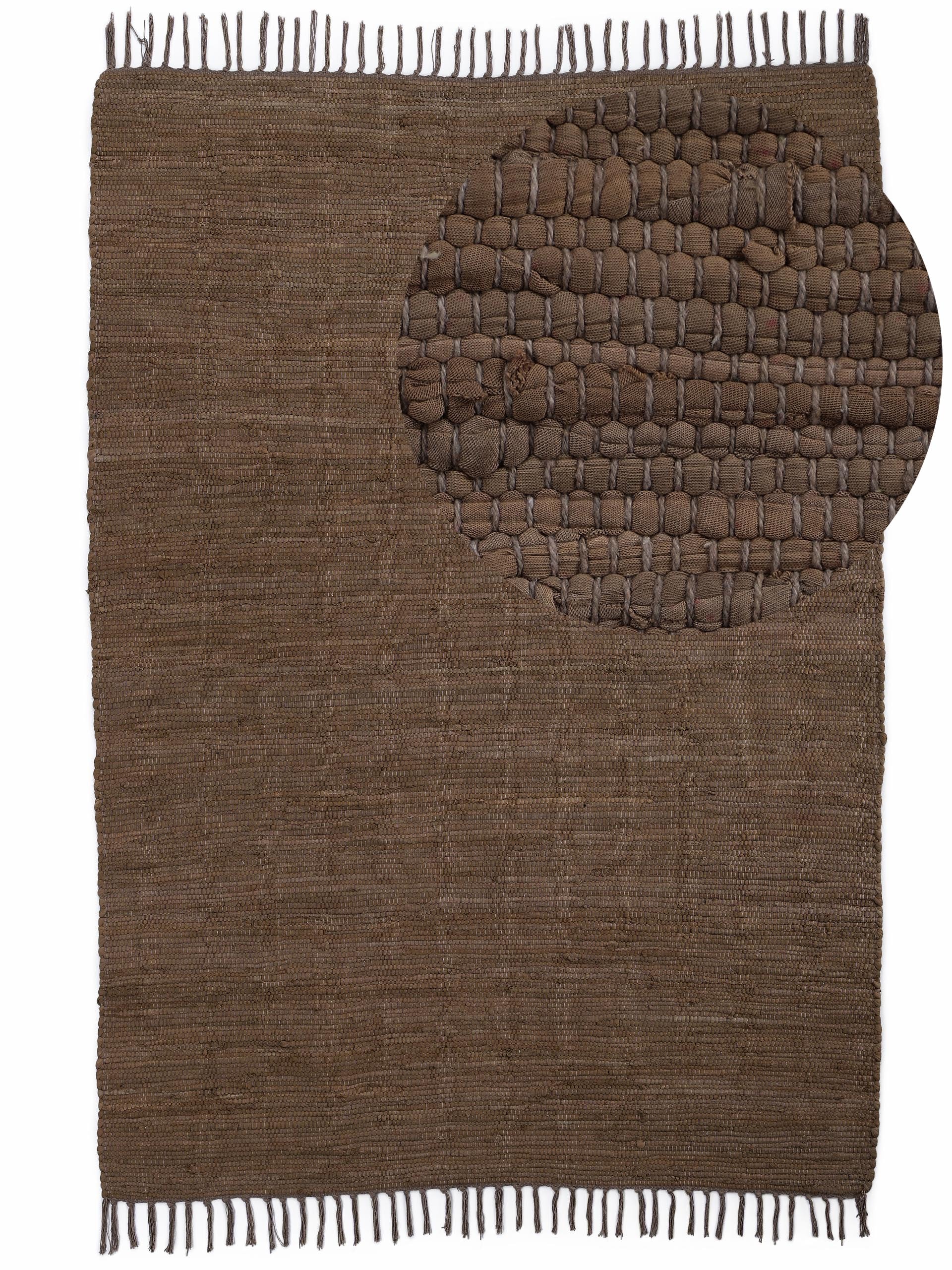 carpetfine Tapis »Kelim Chindi uni , auch als Läufer« Rectangulaire 5 mm Höhe Wendeteppich, reine Baumwolle, handgewebt, Uni-Farben, mit Fransen