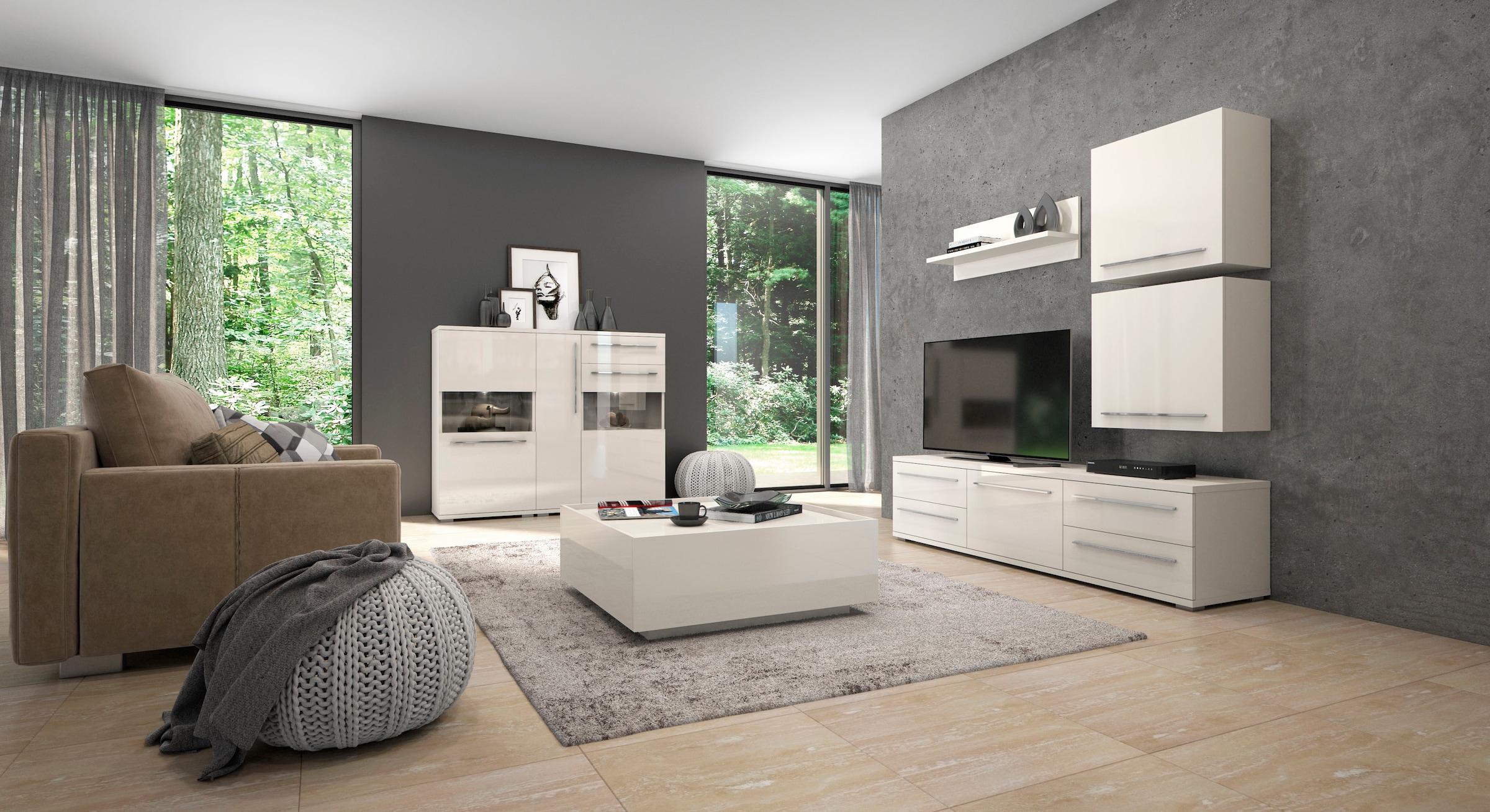Places of Style Highboard »Piano Vitrine«, UV lackiert, Soft-Close Funktion