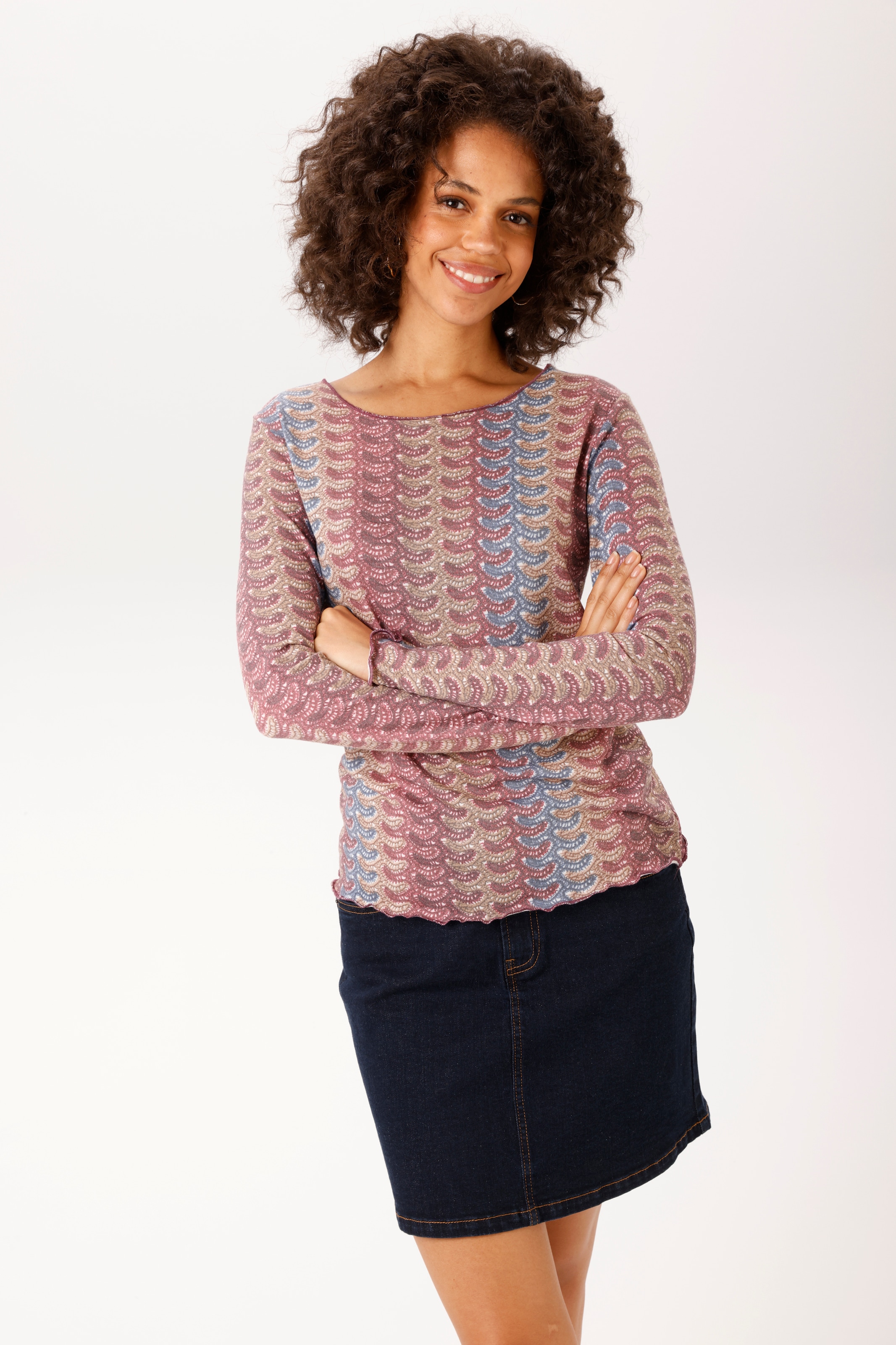 Image of Aniston CASUAL Langarmshirt mit farbenfrohem, grafischen Muster im Streifen-Look - NEUE KOLLEKTION