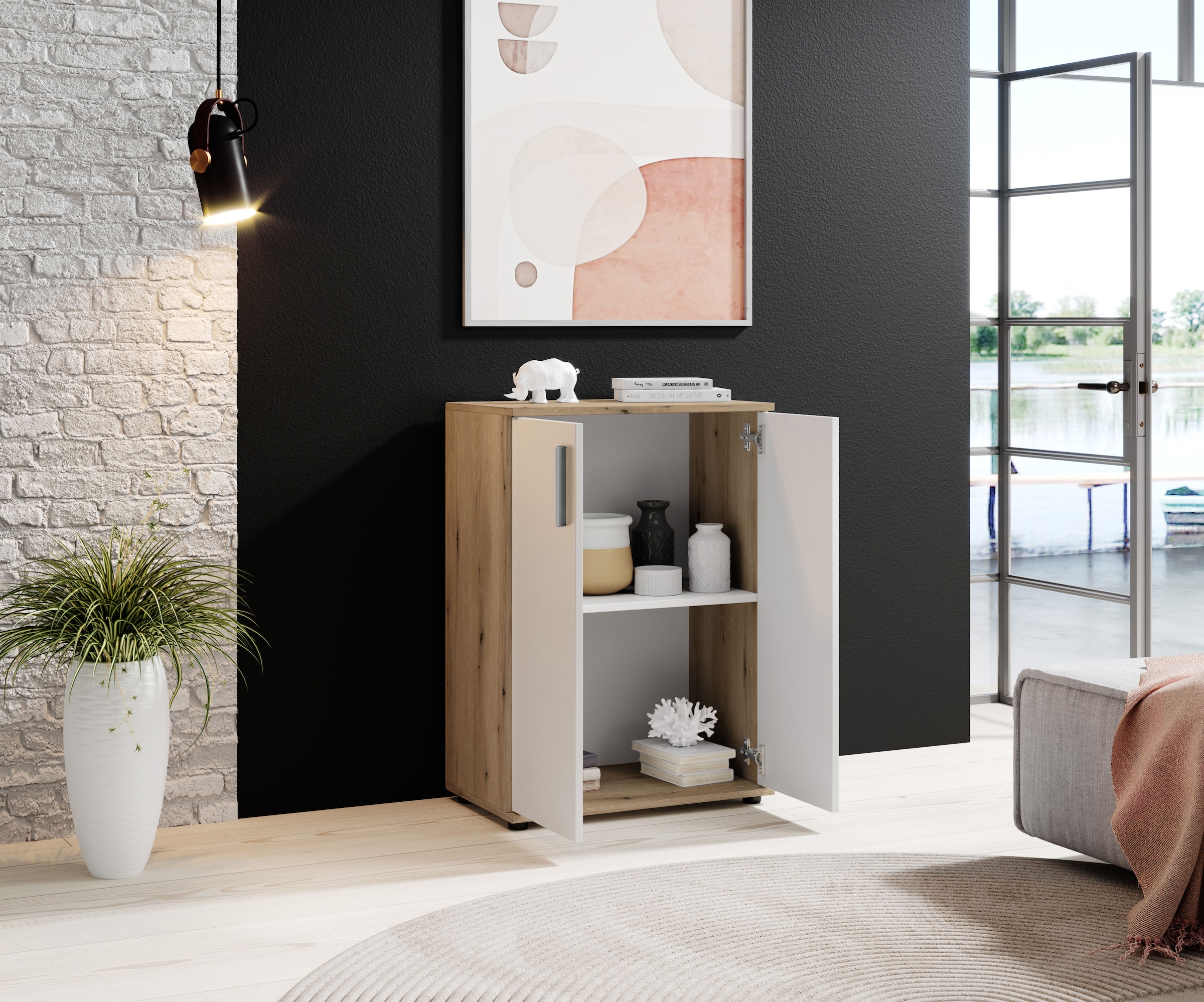 HBZ Kommode »BC-Drift-2, Mehrzweckschrank Stellmass BxHxT 60x84x35 cm« 1 Stk. tlg. Schrank mit 2 Türen und 1 Einlegeboden