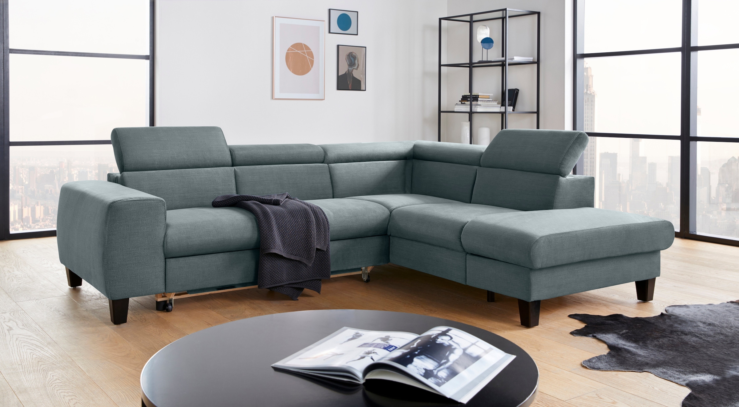 COTTA Polstergarnitur »Morven L-Form«, (Set), Set bestehend aus: Ecksofa mit Kopfteilverstellung & Hocker