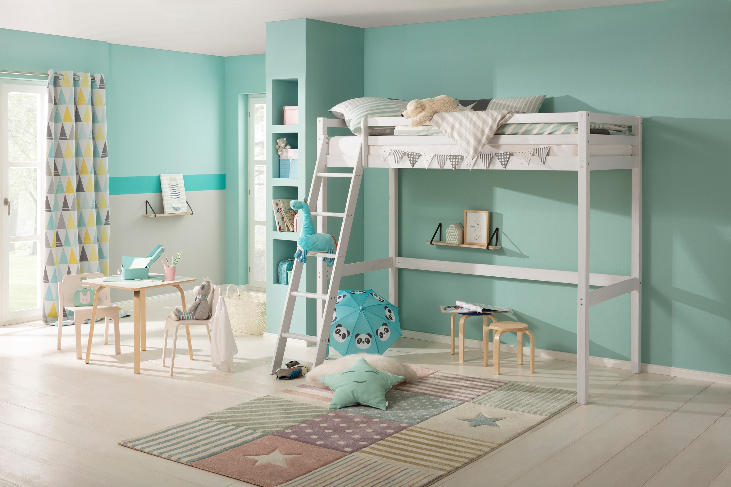 Image of Lüttenhütt Kinderbett »Alpi«, aus massivem Kiefernholz, Inklusive Leiter und Lattenrost, Liegefläche 90x200 cm, Hochbett bei Ackermann Versand Schweiz