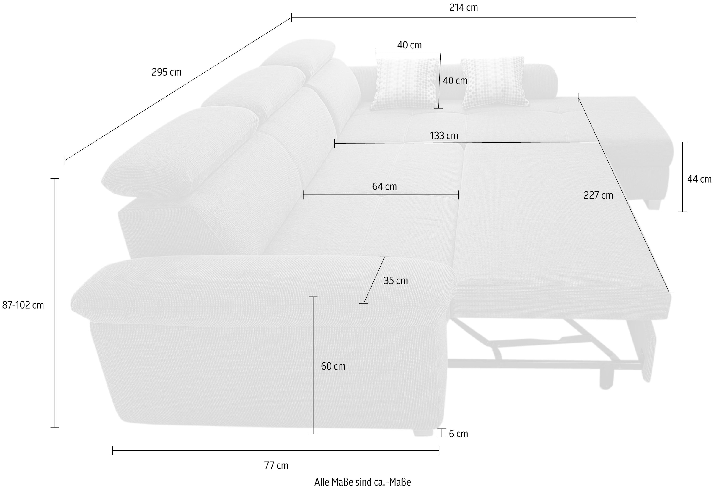 Jockenhöfer Gruppe Canapé d'angle »Landshut L-Form« inklusive Bettfunktion, Kopf- bzw. Rückenteilverstellung