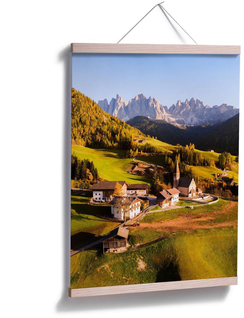 Wall-Art Poster »Dorf Dolomiten«, Landschaften, acheter Poster, (1 Wandbild, St.), confortablement Wandposter Bild
