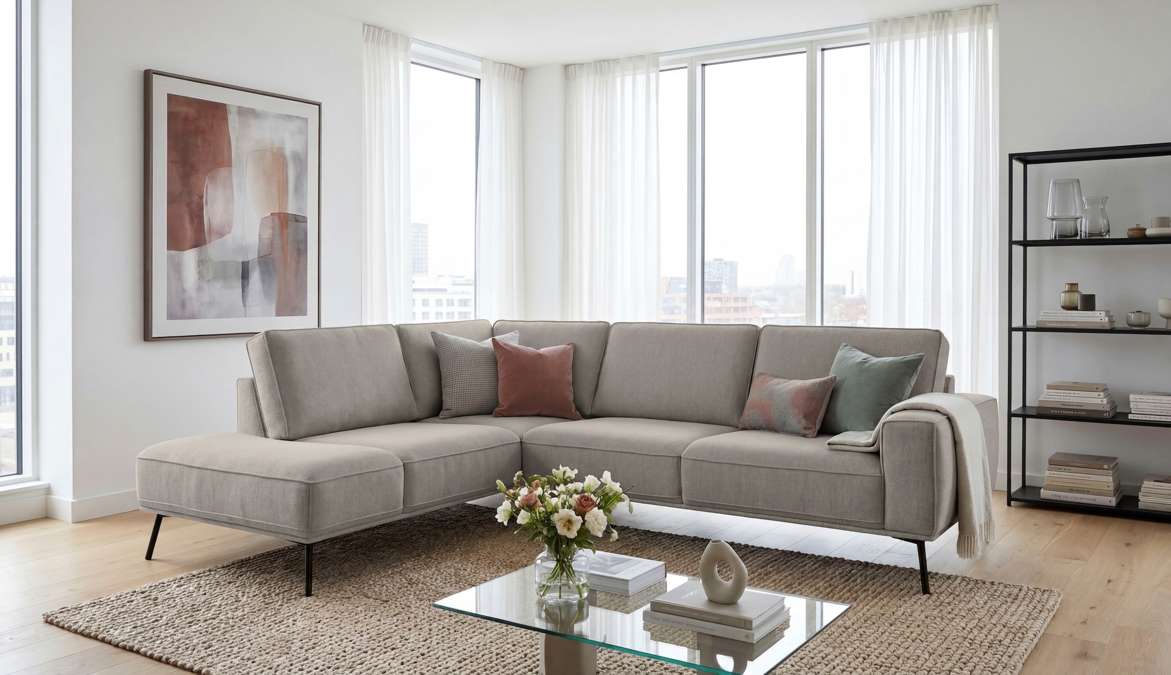 GOODproduct Canapé d'angle »Vosby« 260 cm, Chenille,  mit dekorativer Kedernaht, Wellenunterfederung