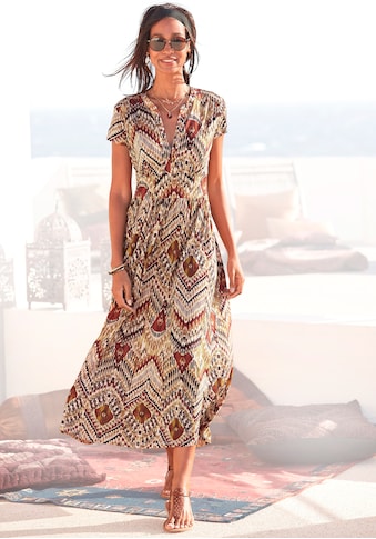 Midikleid, mit Ethnoprint und Reissverschluss vorne, Sommerkleid, Strandkleid