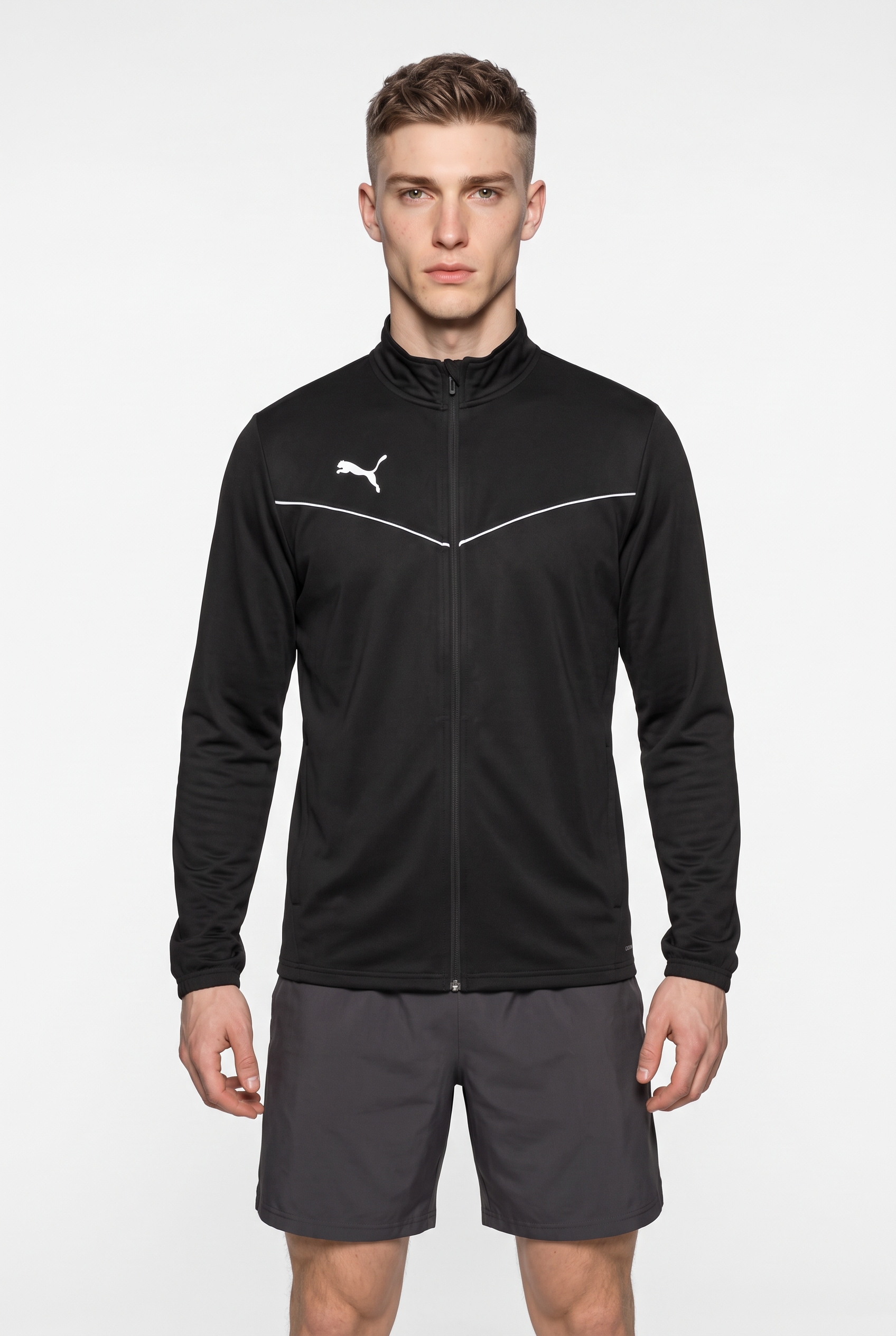 Image of PUMA Trainingsjacke "TEAMRISE TRAINING POLY JACKET" ohne Kapuze sportlicher Stil mit kontrastfarbener Paspelierung