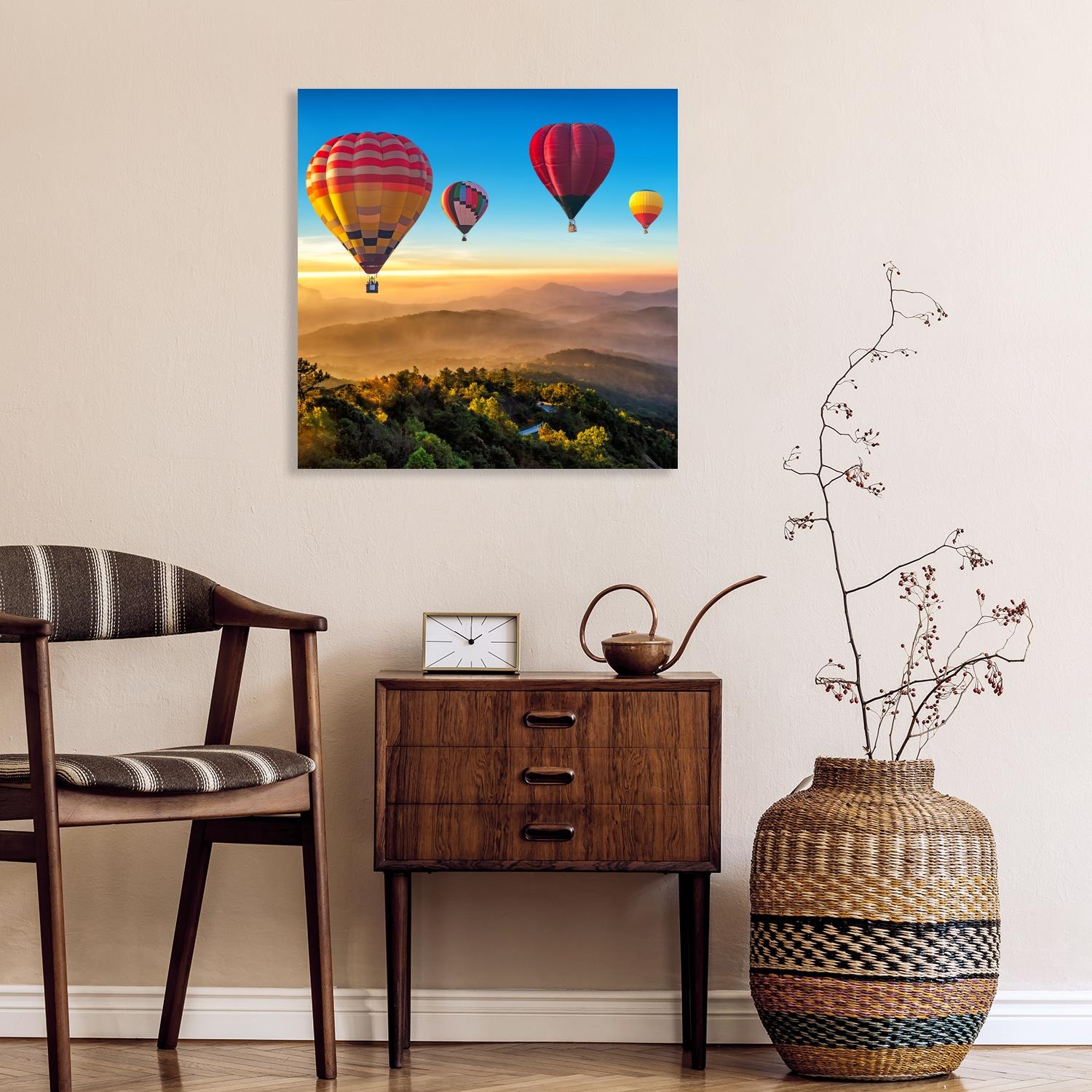 Image of queence XXL-Wandbild "Akustikbild Landschaft mit Heissluftballons" Ballonfahren Heissluftballon Himmel Himmelsbilder Landschaft 1 Stk. tlg. Einfache Akustiklösung ohne Baumassnahme, Schalldämmung, Paneele