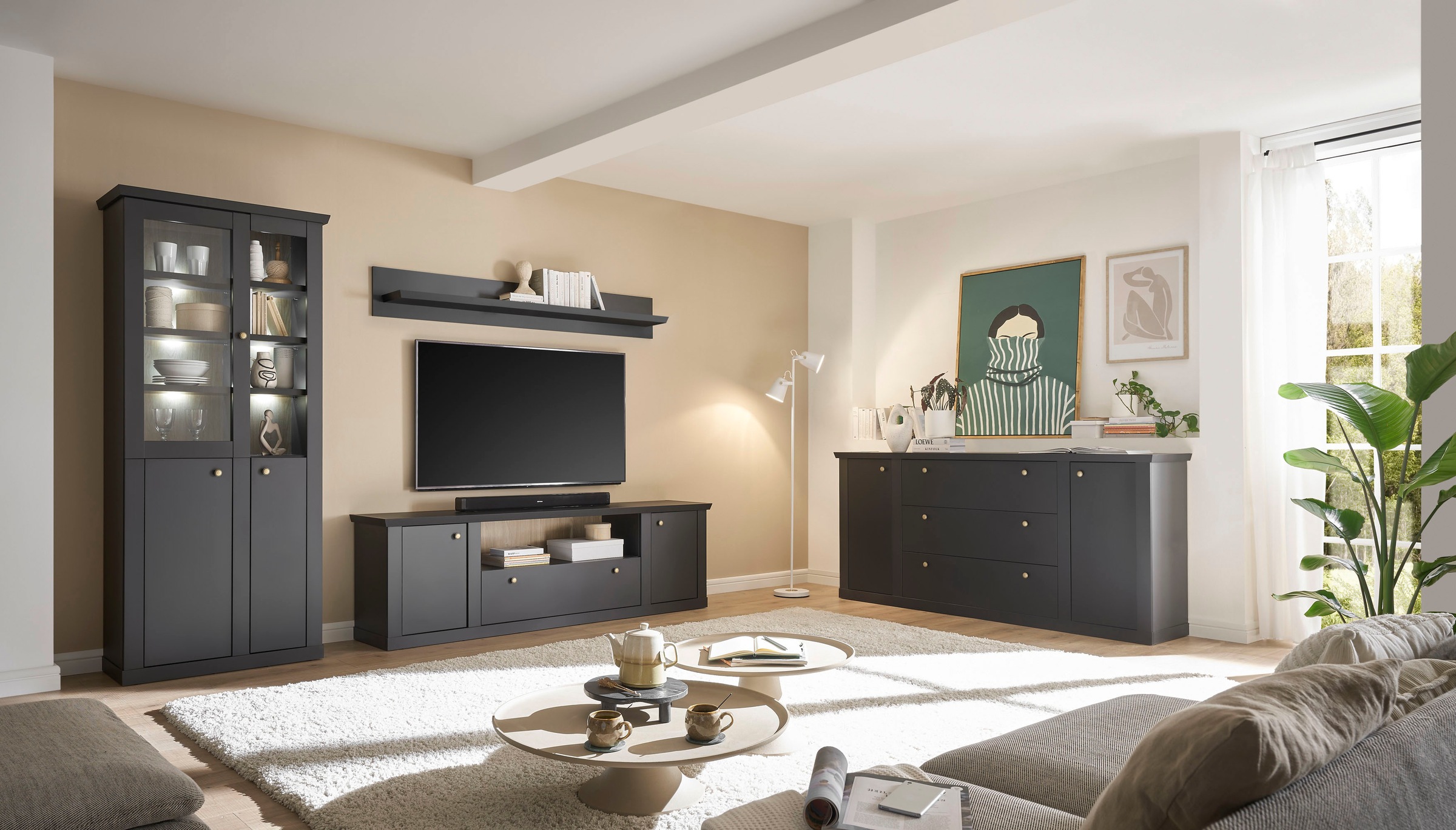 Home affaire Wohnwand »Lincoln, moderne Anbauwand, Komplettset im Landhausstil« Komplett-Set, 3 Stk. tlg.