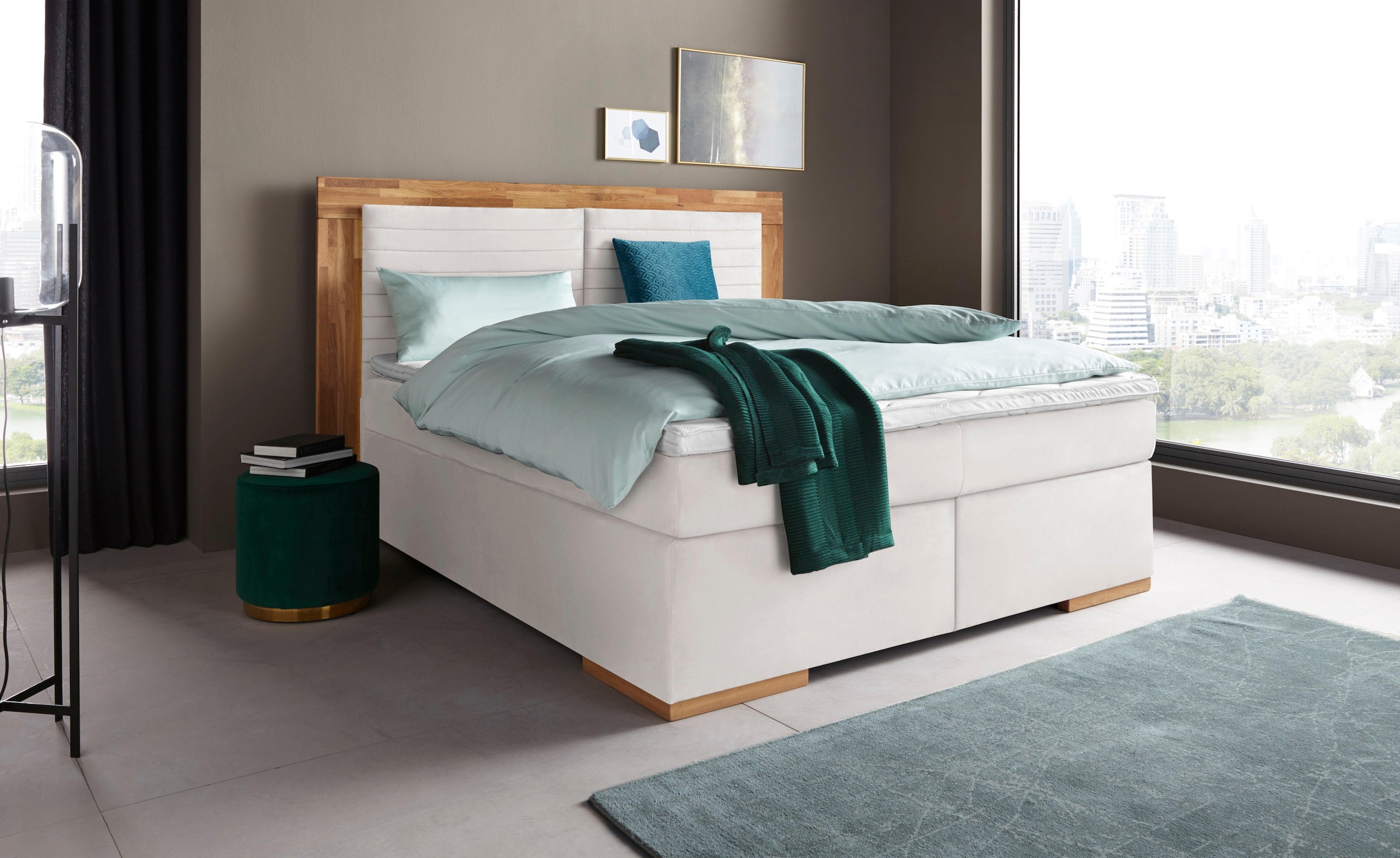 Image of Home affaire Boxspringbett "Cup" mit LED-Beleuchtung, Massivholzrahmen und Topper, in 2 Härtegraden