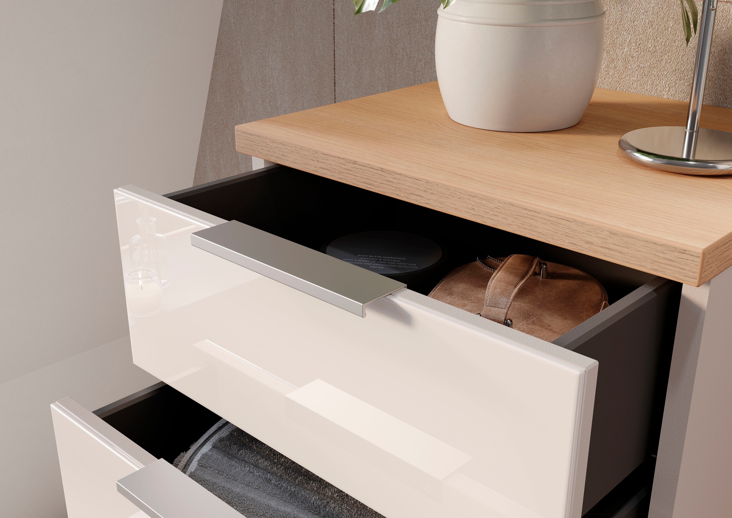 GERMANIA Armoire intermédiaire »Tavira« 1 cuis tlg. Midischrank mit Glasfronten und Selbsteinzug der Schubladen