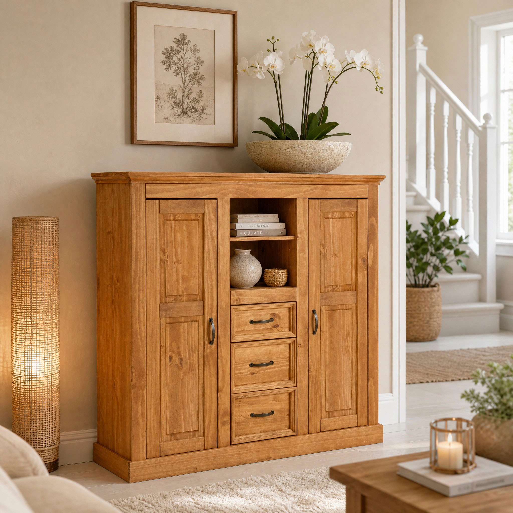 GOODproduct Buffet haut »Selma Kommode mit 2 Türen, 3 Schubläden und 8 Fächer, Metallgriffe« armoire de rangement, largeur 130 cm
