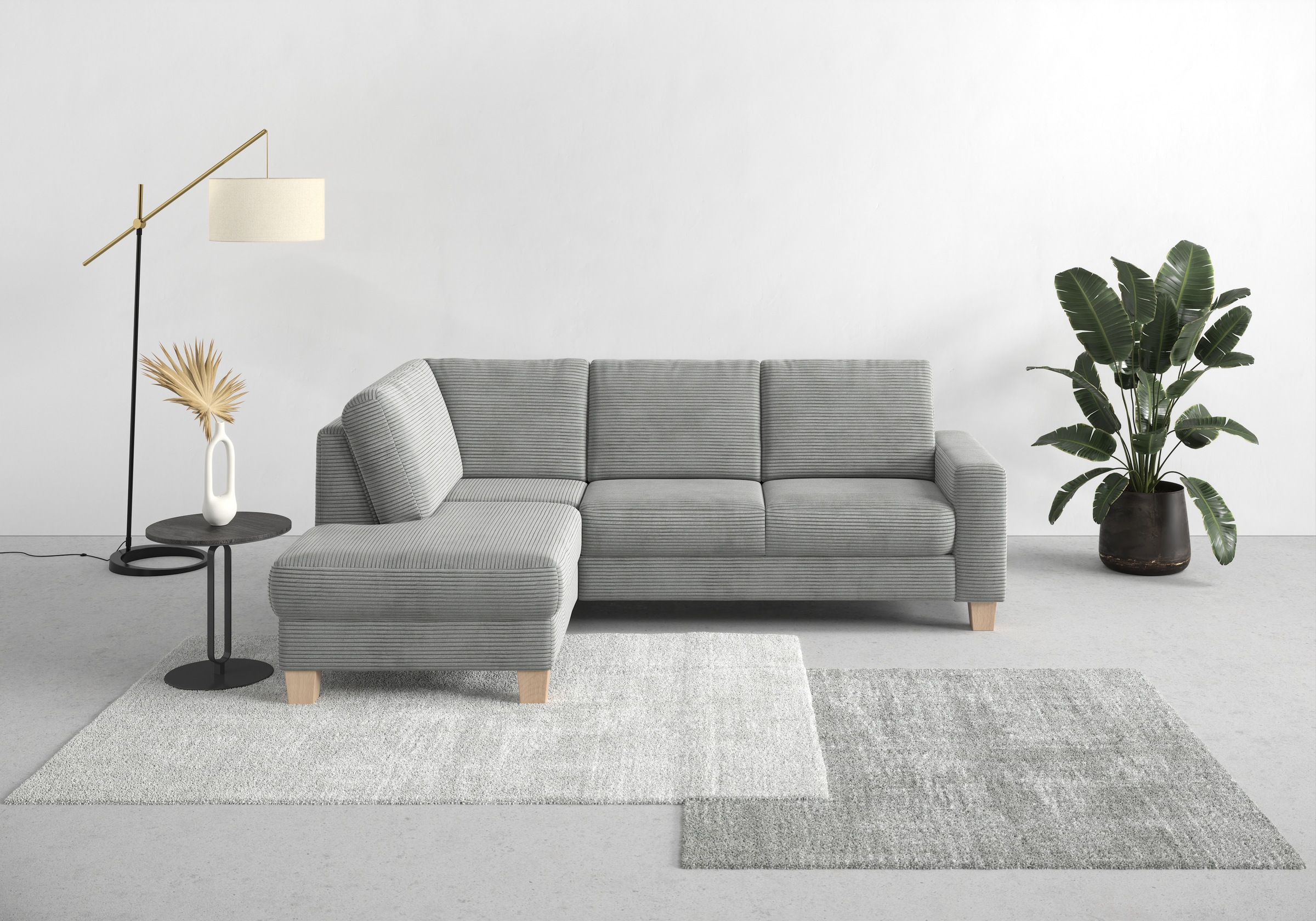 Home affaire Ecksofa »Summer L-Form«, mit Ottomane, wahlweise mit Bettfunktion und Bettkasten, Cord-Bezug
