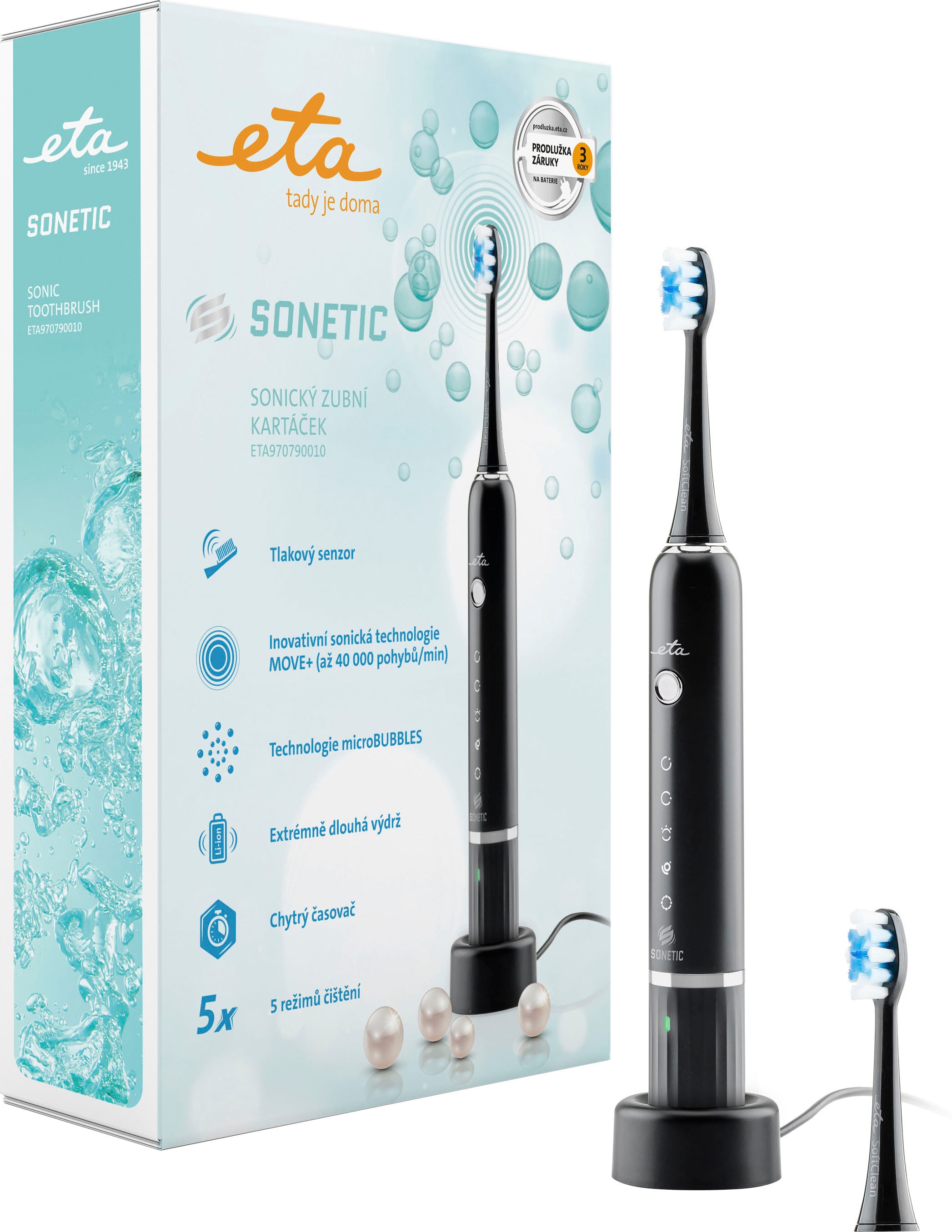 Image of eta Schallzahnbürste "Sonetic ETA970790000" 2 Stk. Aufsteckbürsten Innovative Schalltechnologie MOVE+ (bis zu 40.000 Bewegungen/Minute)