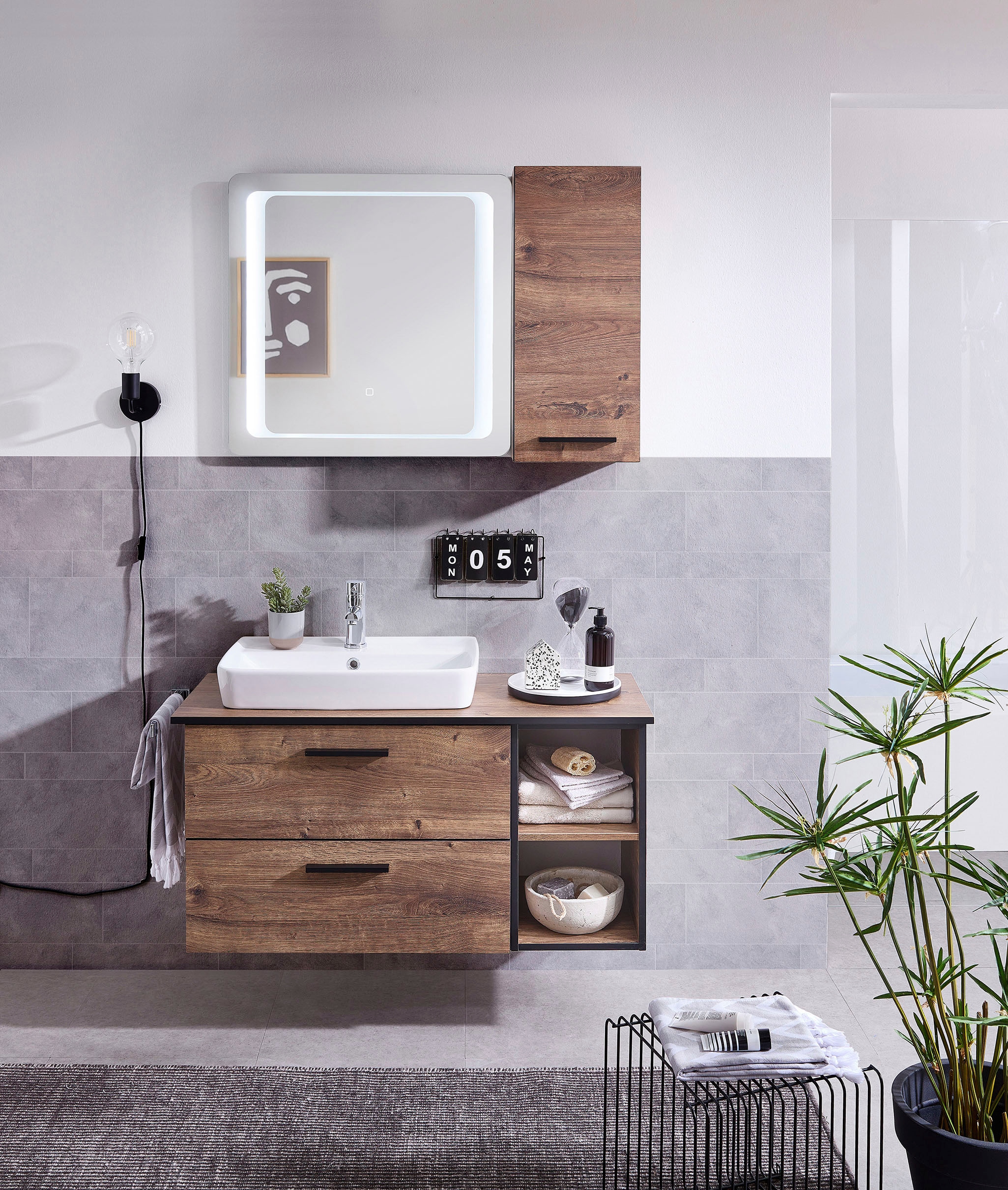 Saphir Hängeschrank »Quickset 374 Wand-Badschrank, 1 Tür, 2 Einlegeböden, inkl. Türdämpfer« Badezimmer-Hängeschrank, 30 cm breit, Eiche Ribbeck quer Nachbildung