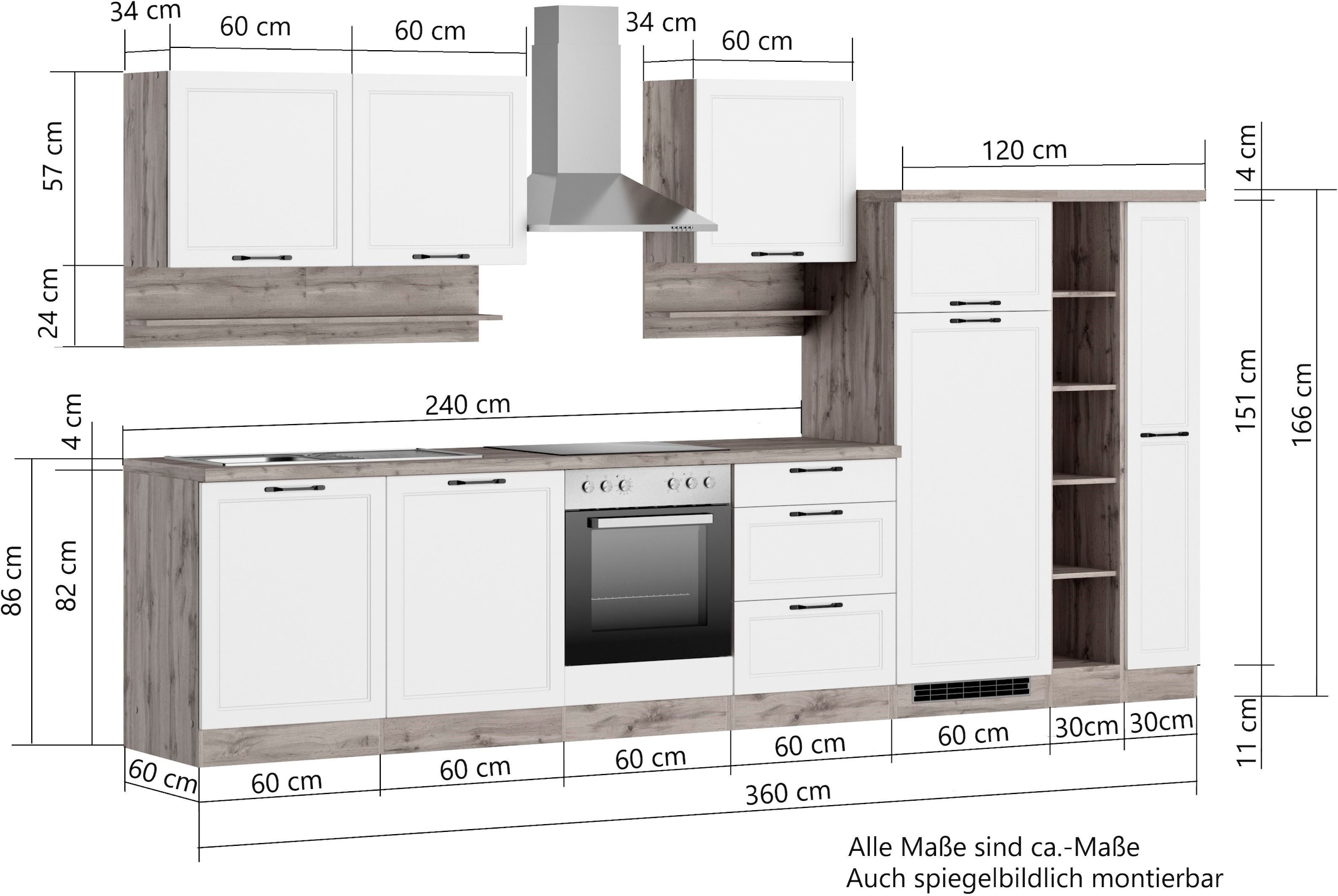 KOCHSTATION Kitchenette »KS-Lana« 360 cm de large, avec ou sans appareils électriques au choix