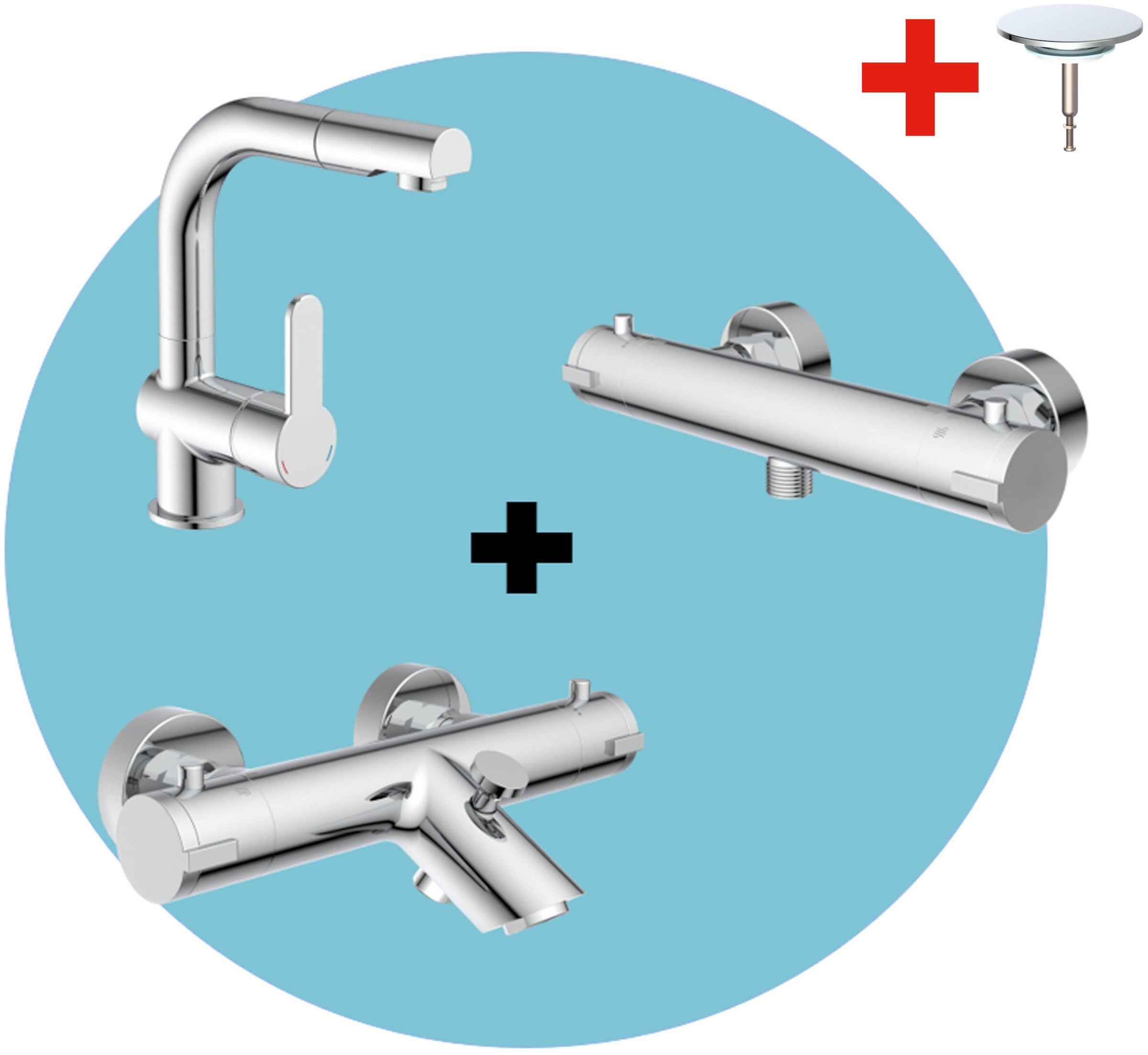 Image of Schütte Badarmatur "3-teilige Serie LONDON" Set, Energiesparend, Verbrühschutz, 360 schwenkbar, wassersparend