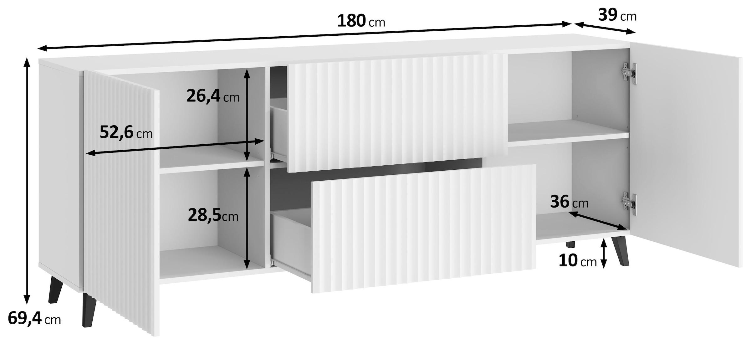 Home affaire Table basse »Phuket, Front MDF« 2 Schubladen, 4 Türen, 6 geschlossenen Fächern, Breite 180cm