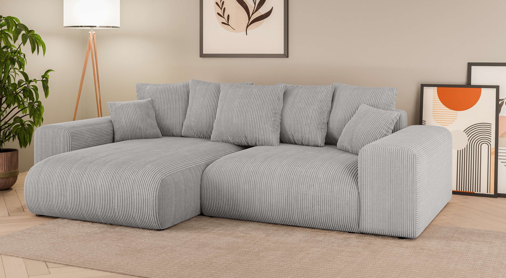 Home affaire Ecksofa »LAKESIDE mit Bettfunktion und Bettkasten, B/T/H 257/166/84 cm« L-Form, Recamiere beidseitig montierbar, mit Wellenunterfederung