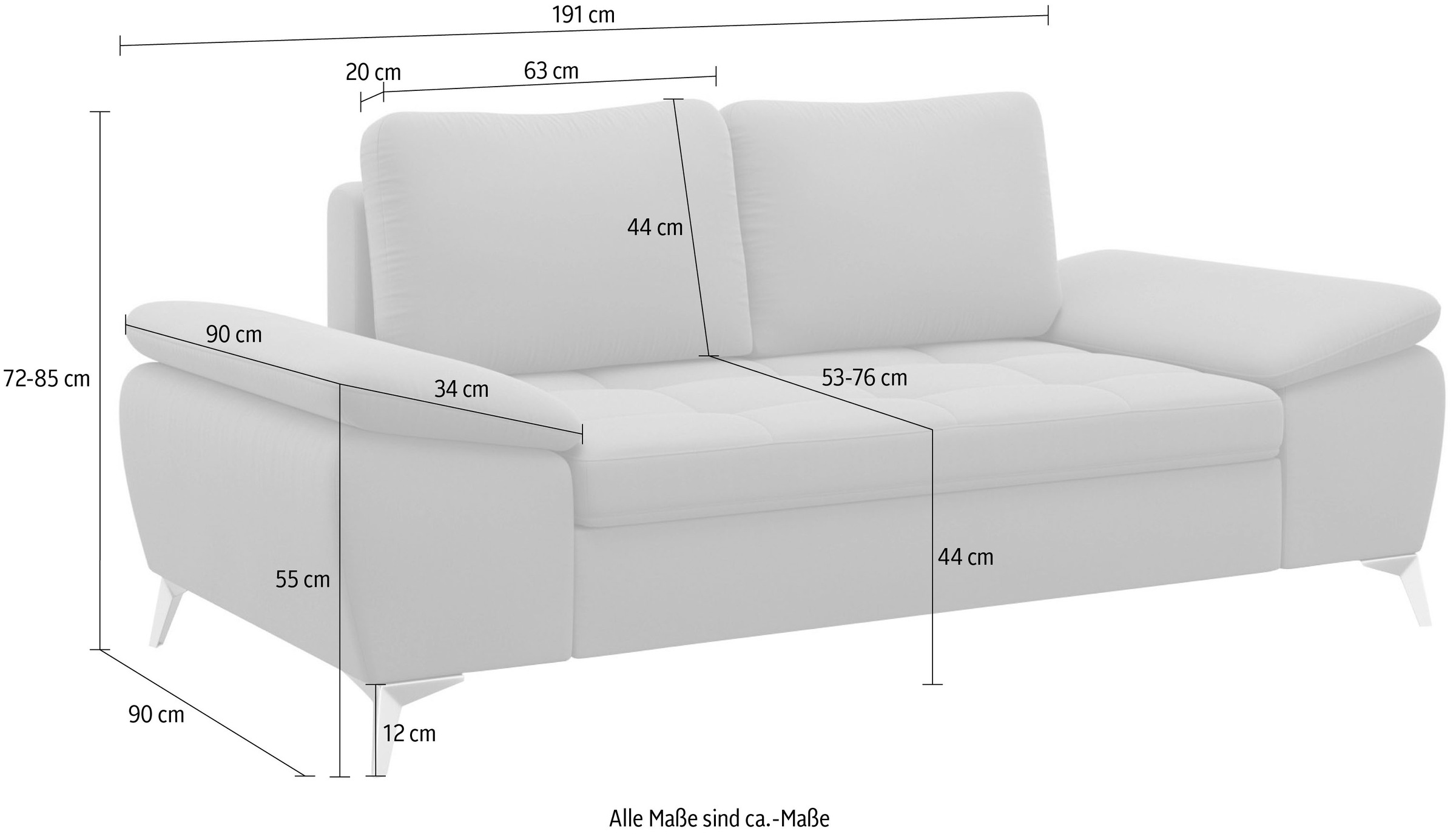 sit&more 2-Sitzer »Latigo«, mit hochwertigen Metallfüssen