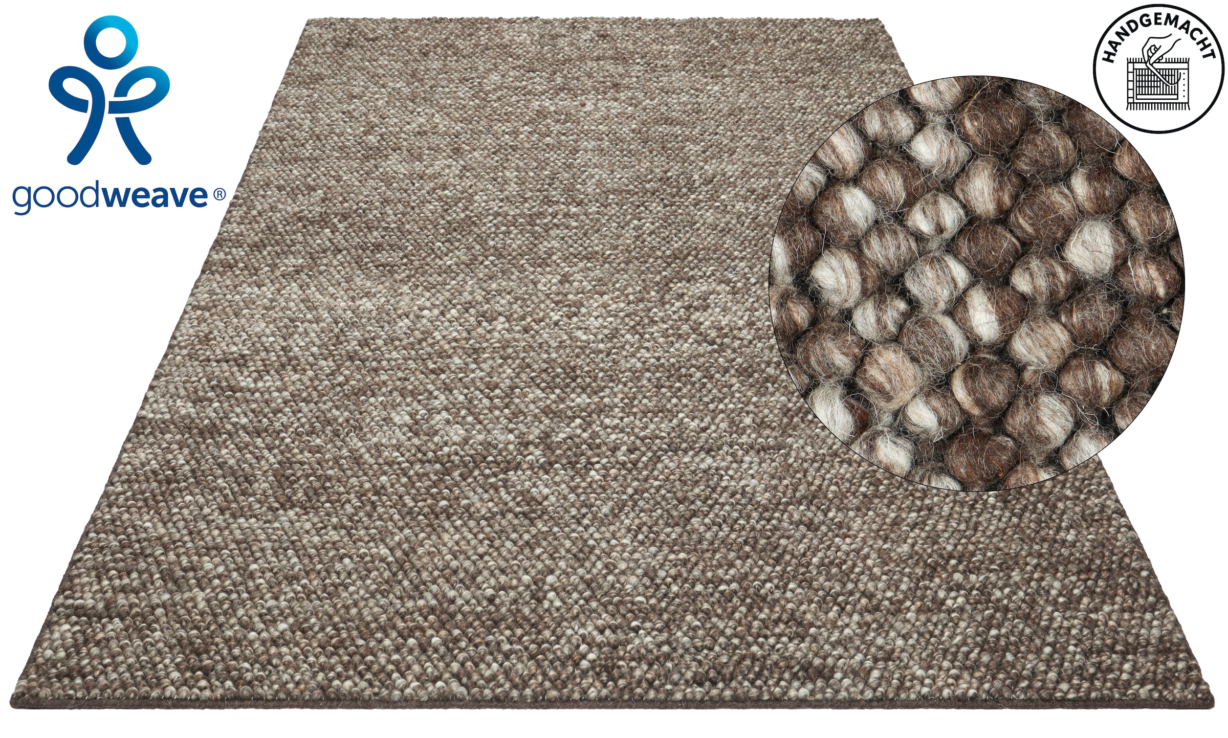 GOODproduct Tapis en laine »Wolly, Wolle« Rectangulaire 14 mm Höhe handgewebt, Handweb Teppiche, Wohnzimmer, Schlafzimmer, Esszimmer