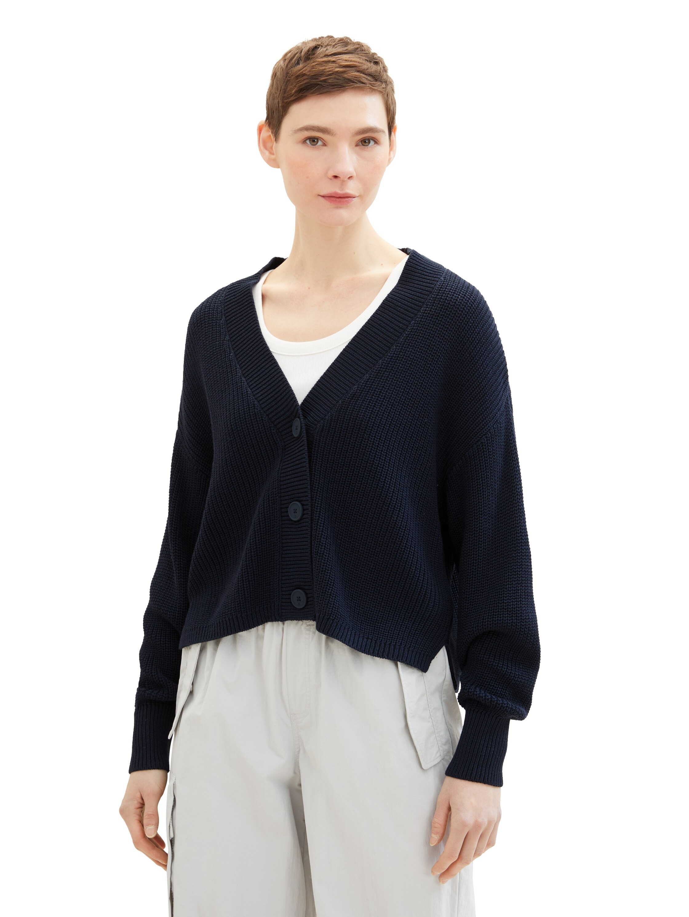 TOM TAILOR Denim Cardigan, Cardigan mit Strick und Knopfleiste