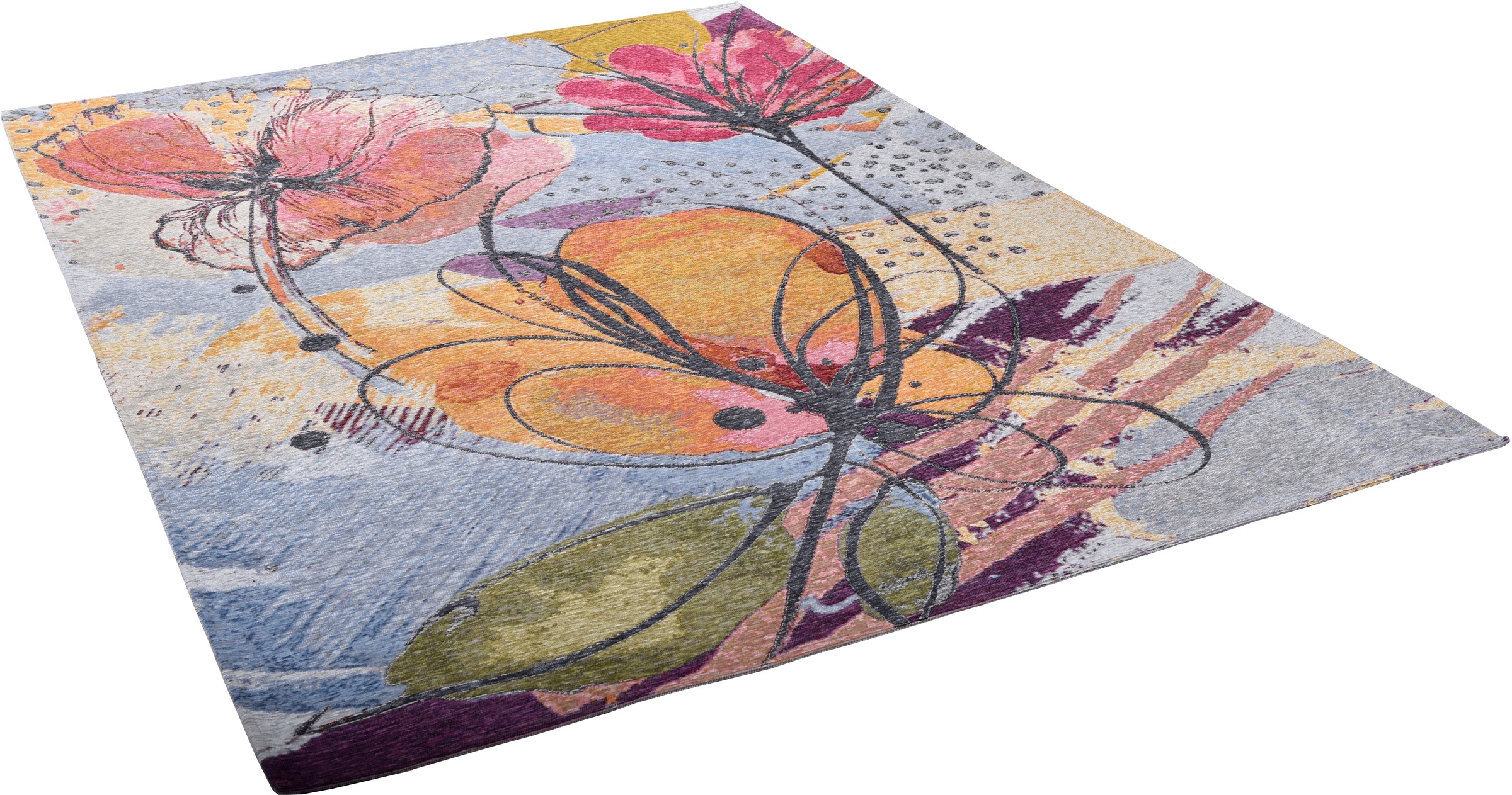 Image of Gino Falcone Teppich »Cosima-113«, rechteckig, 3 mm Höhe, flachgeweber Jaquard-Teppich, mit Chenillegarn, modernes Blumen Design, ideal im Wohnzimmer & Schlafzimmer bei Ackermann Versand Schweiz