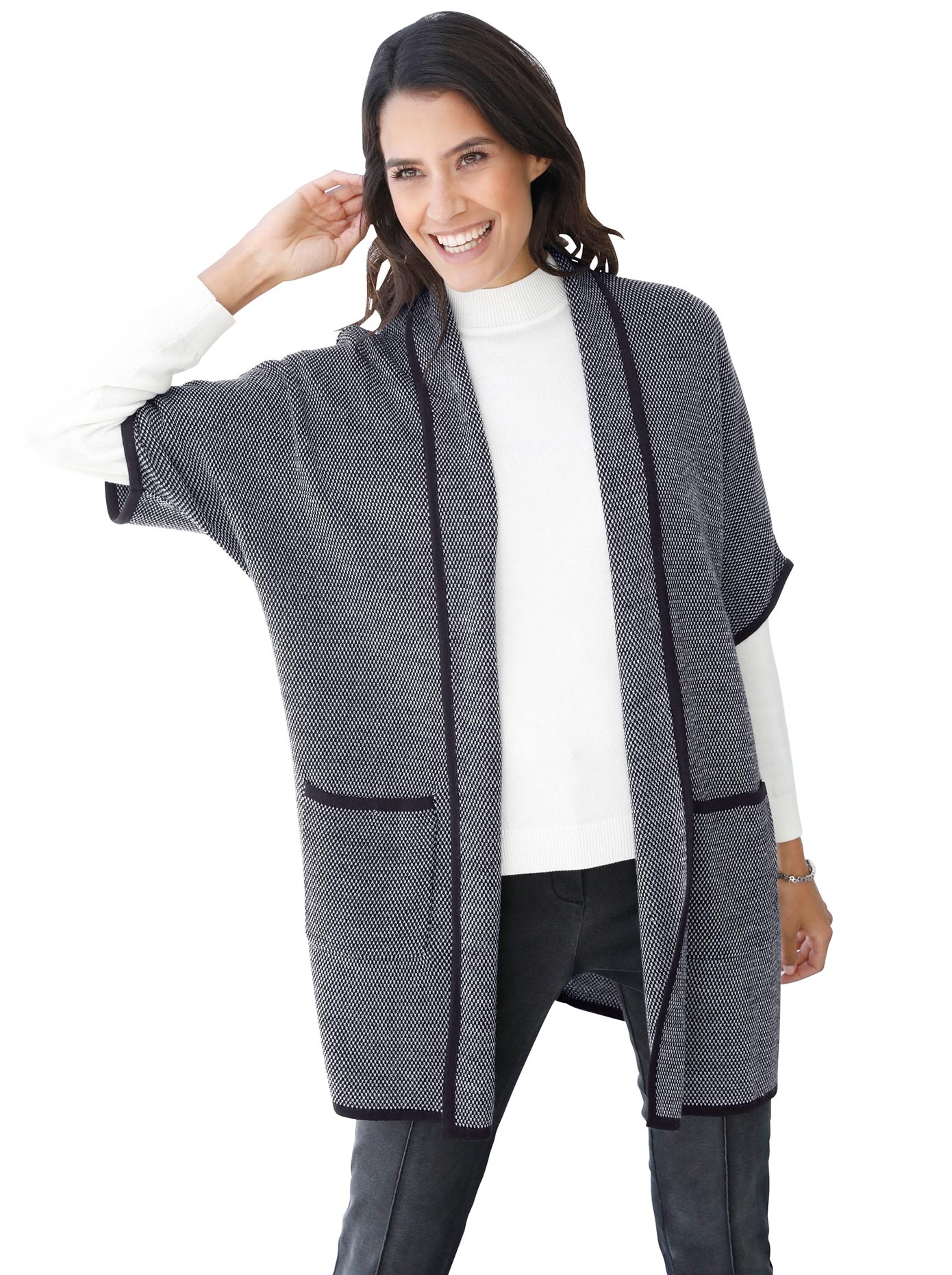 Classic Inspirationen Long-Strickjacke im aparten »Salz & Pfeffer-Dessin«