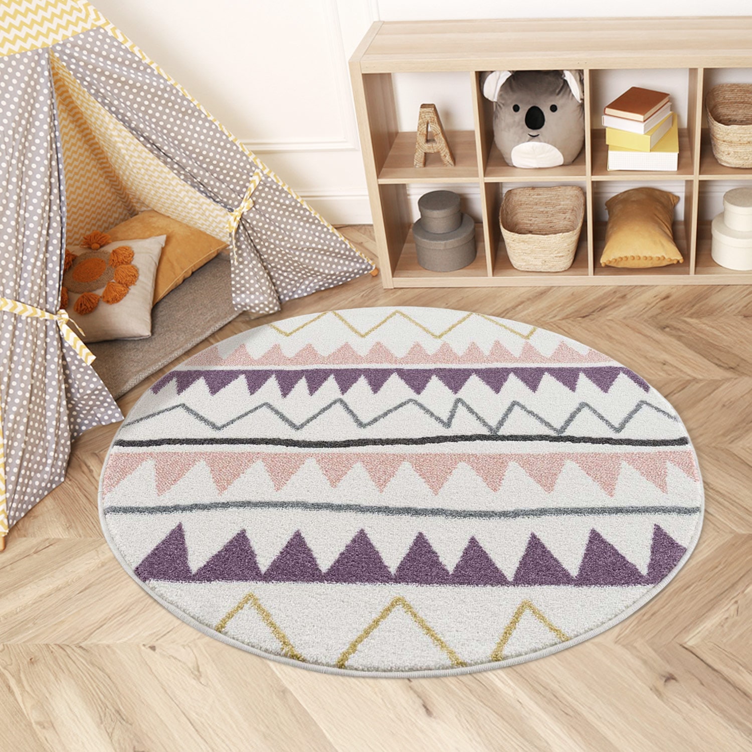 Image of Carpet City Kinderteppich "Anime9382" rund 11 mm Höhe Spielteppich, Zickzack, Weicher Flor, Pflegeleicht, Kinderzimmer