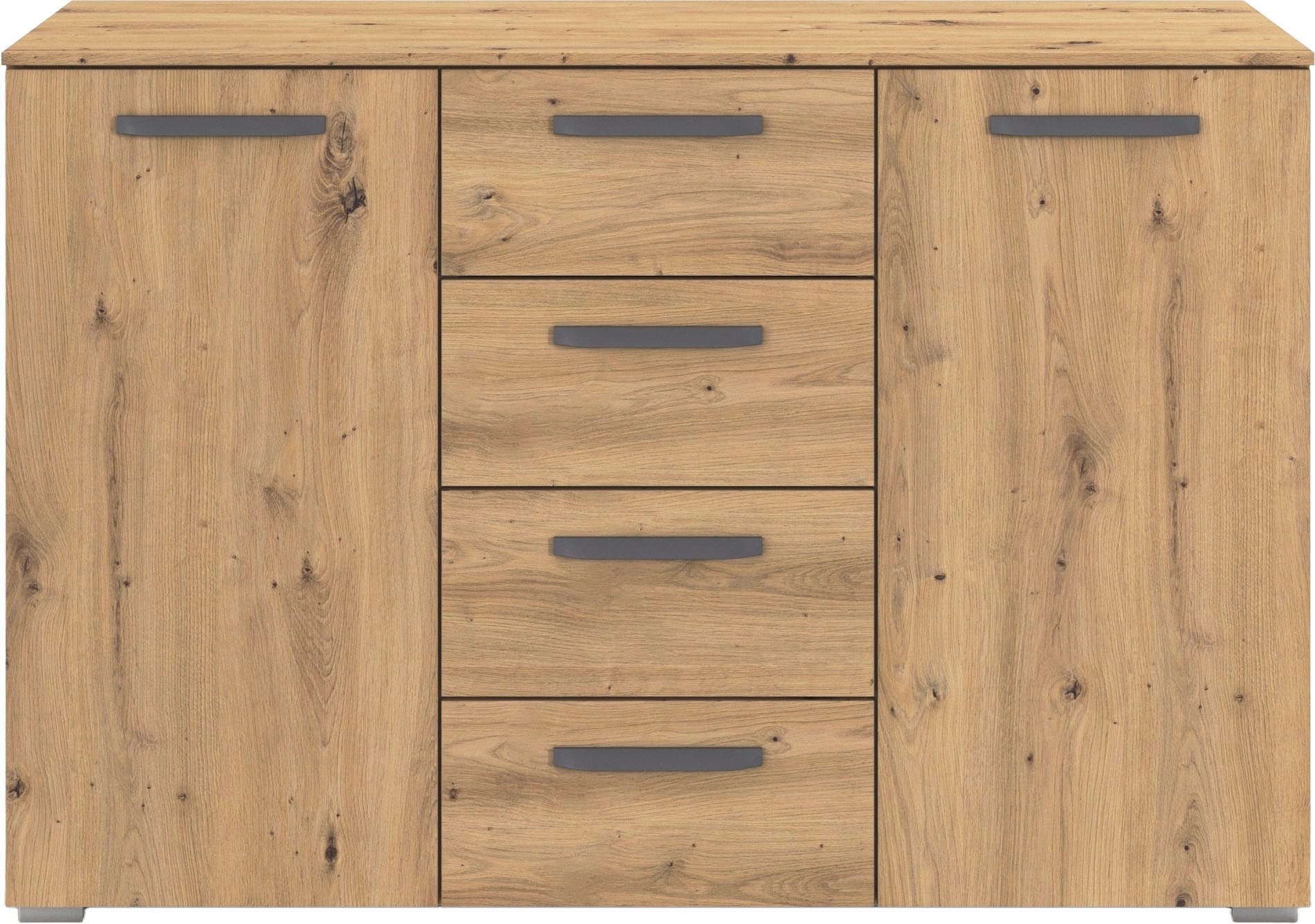 GOODproduct Commode combinée »Kommode Sideboard Schubladenkommode Schlafzimmerkommode OTELI« Largeur 120 cm avec fonction SOFT-CLOSE, façade décorative moderne,  quatre grands tiroirs et 2 portes, avec 4 étagères MADE IN GERMANY