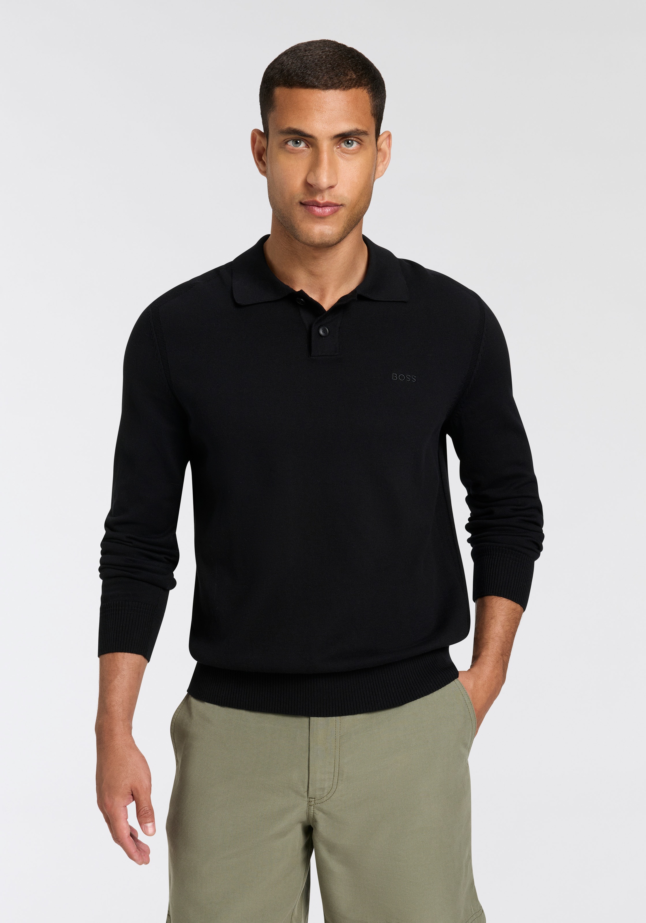 Image of BOSS ORANGE Polokragenpullover "Asac" mit Logo-Stickerei