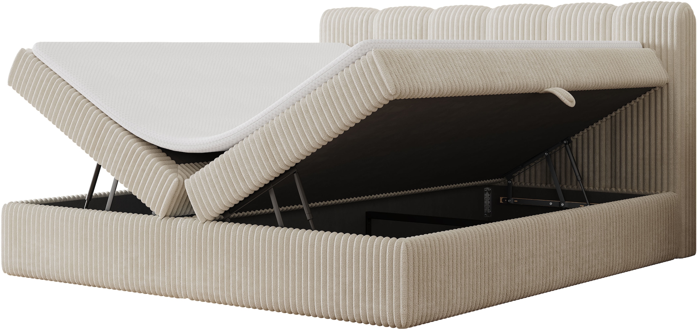 GOODproduct Lit de boxe »SIVVA in der Breite 180cm, flauschiger Breitcord, Farbe: cream« Incl. matelas à ressorts ensachés (H3) & surmatelas (4 cm)