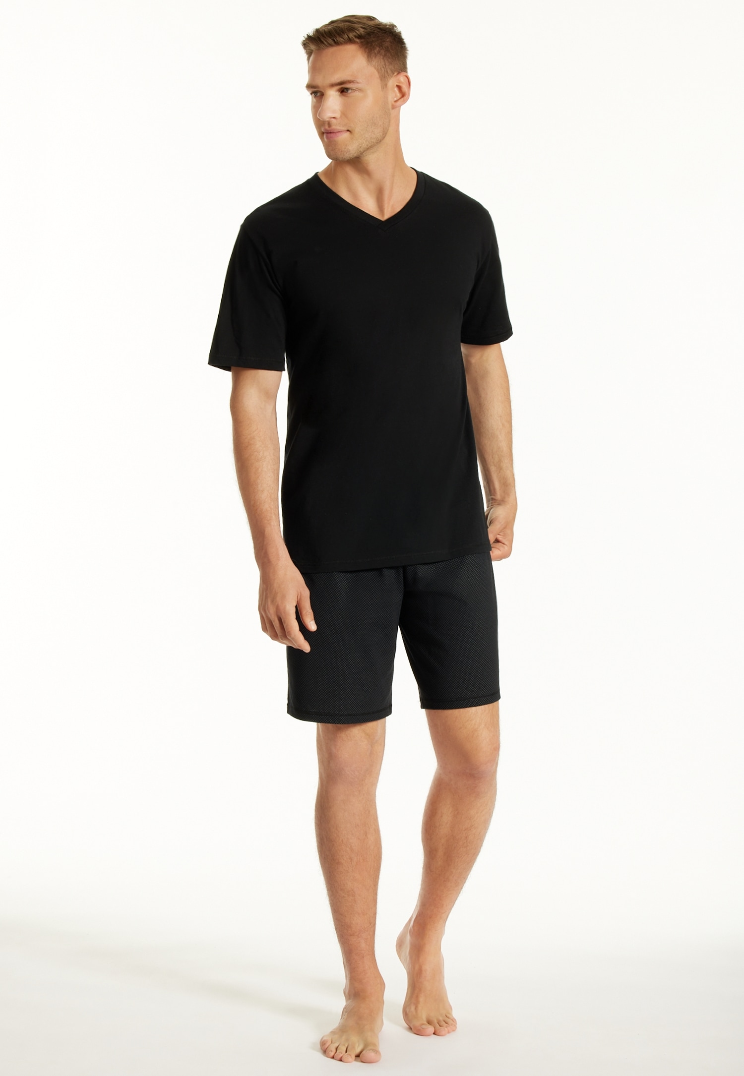 Image of uncover by SCHIESSER Shorty "Uncover Nightwear" 2 tlg. V-Ausschnitt, Kurzarm, Kurze Hose, Reine Baumwolle, weich