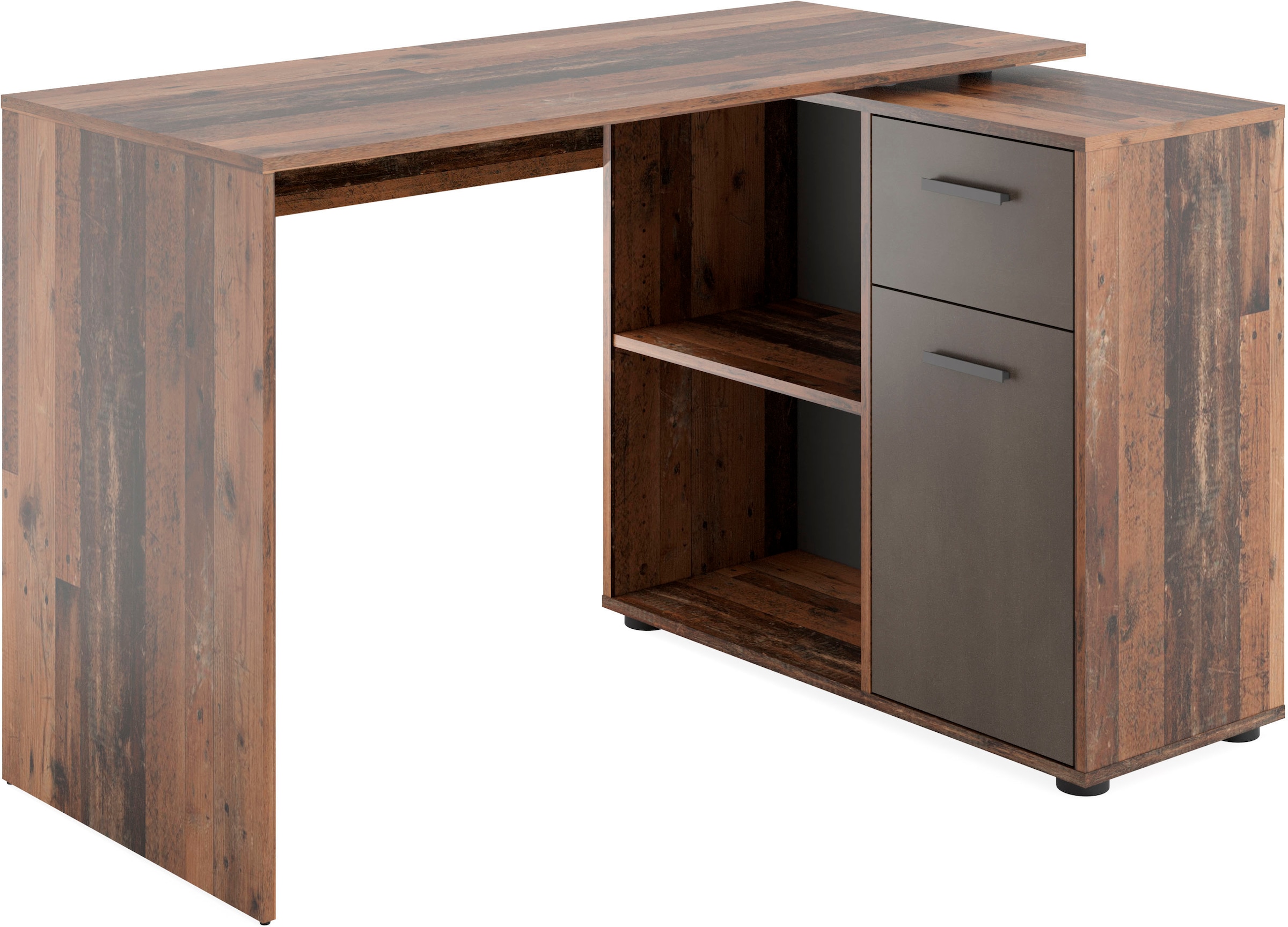 FMD Eckschreibtisch »AUGSBURG«, Schreibtisch/Sideboard m. Stauraum, beidseitig montierb., 117/148 cm