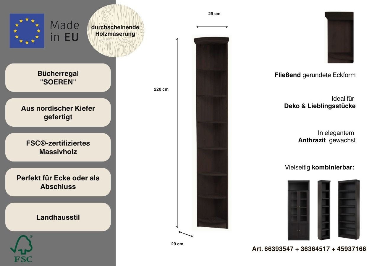 GOODproduct Étagère annexe »Soeren Abschlussregal Höhen 97 bzw. 220 cm« aus massiver Kiefer, passend für Tiefe 29 cm,  FSC®-zertifiziert