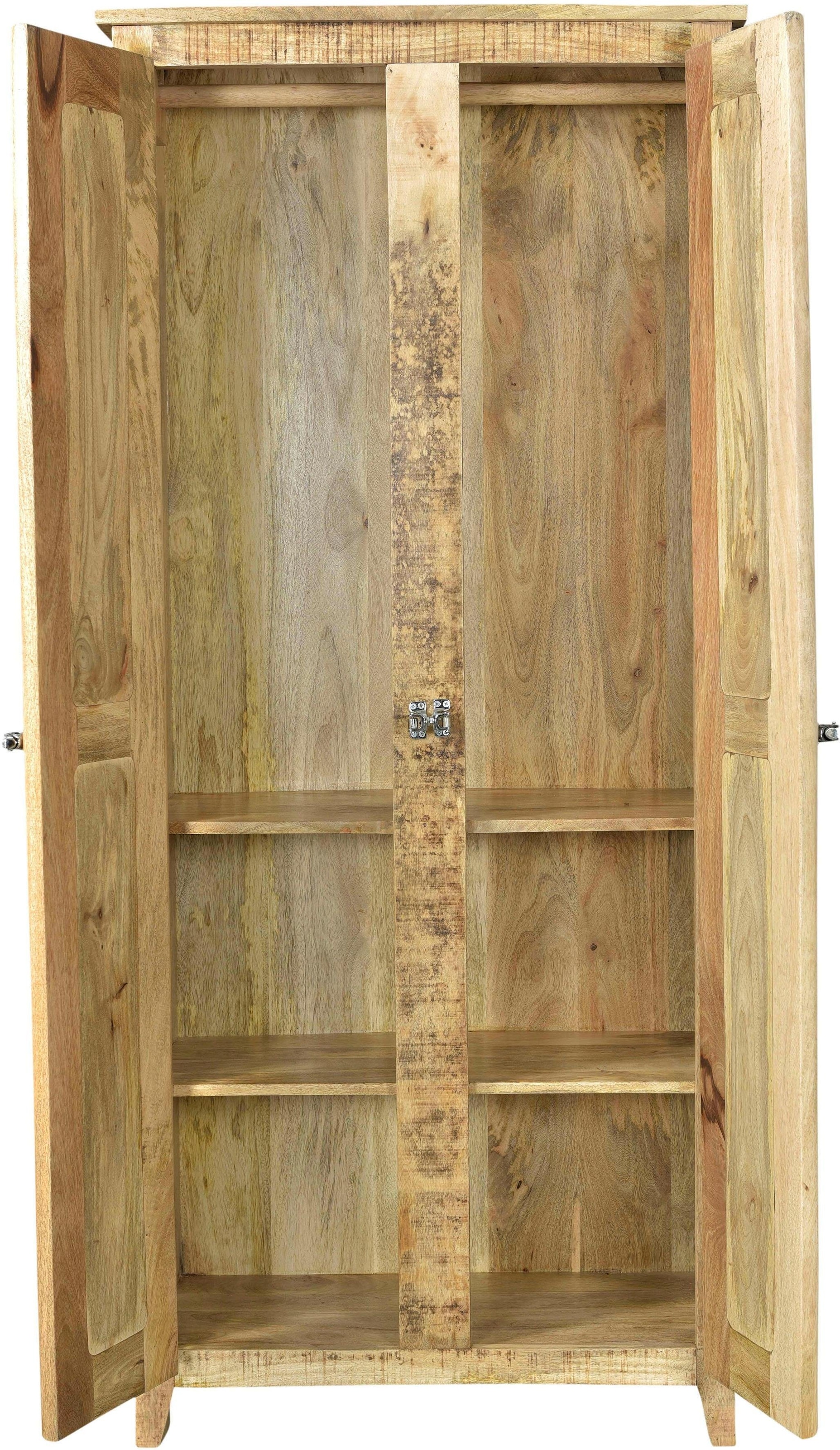 SIT Armoire vestiaire »Brest aus Mangoholz mit 2 Türen, Kleiderstange & Böden« 2 portes avec poignées de réfrigérateur distinctives et beaucoup d'espace de rangement