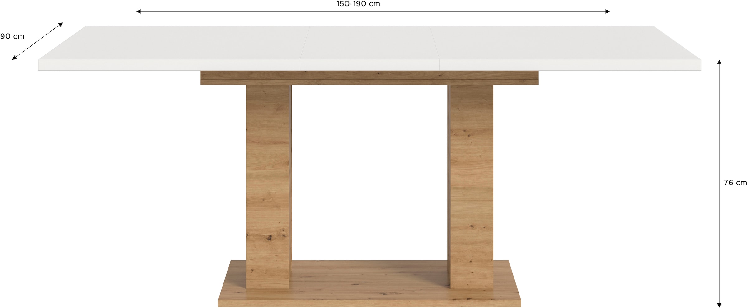 Home affaire Table de salle à manger »Motus, ausziehbar 150 -190 cm, inklusive 40 cm Einlegeplatte« Ensemble, 1 cuis tlg. Doppelsäulengestell mit Bodenplatte, Tisch, Esstisch, Küche