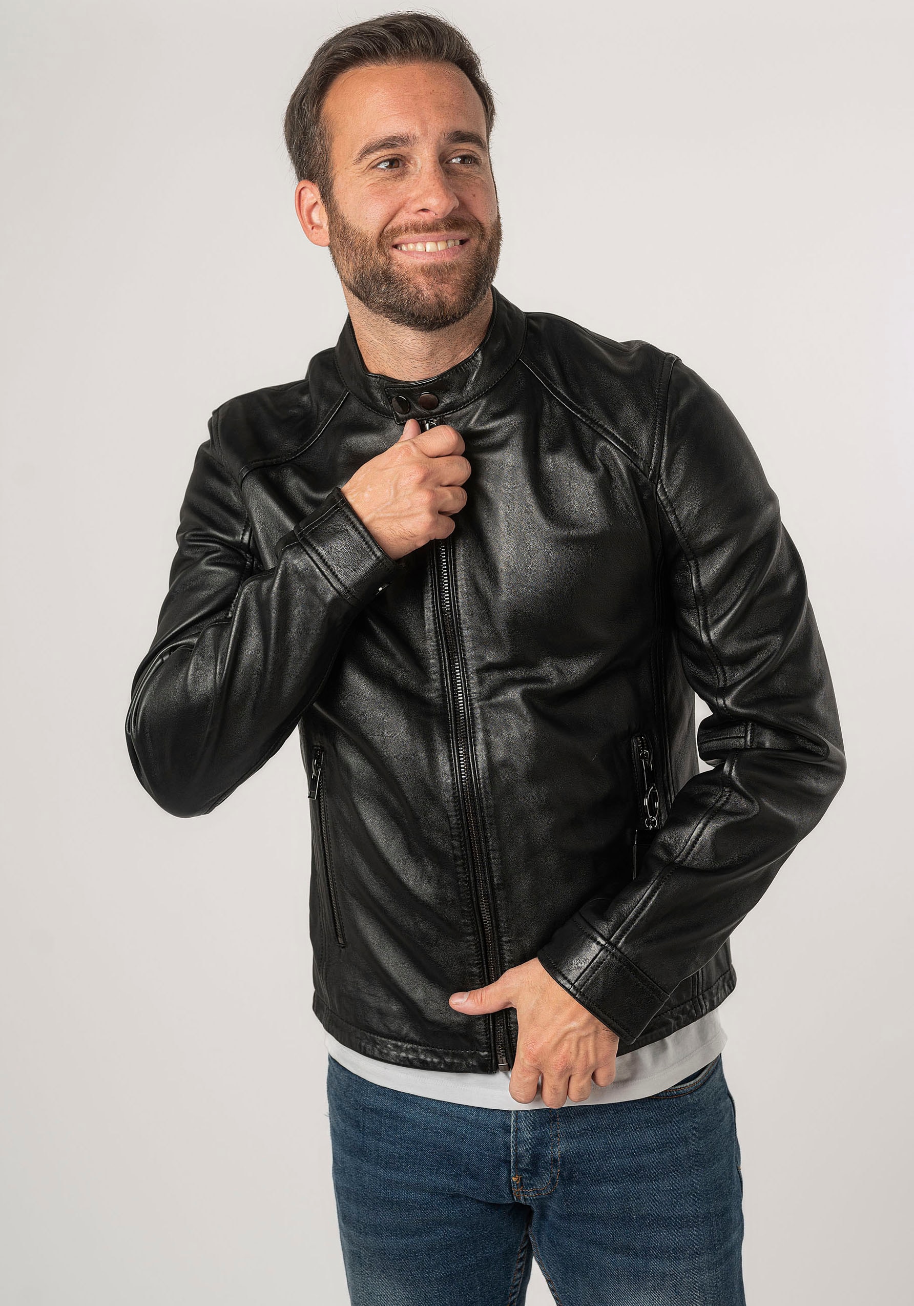 Mauritius Lederjacke »2Mtoji SF«, mit Reissverschluss, Zipperdetail, STehkragen Ziernähte
